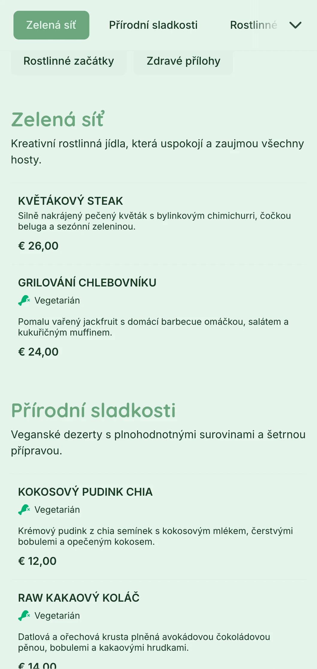 Svěží rostlinný catering zaměřený na pestrou prezentaci, inovativní veganskou kuchyni a udržitelné prvky pro akce, které jsou zaměřené na zdraví.