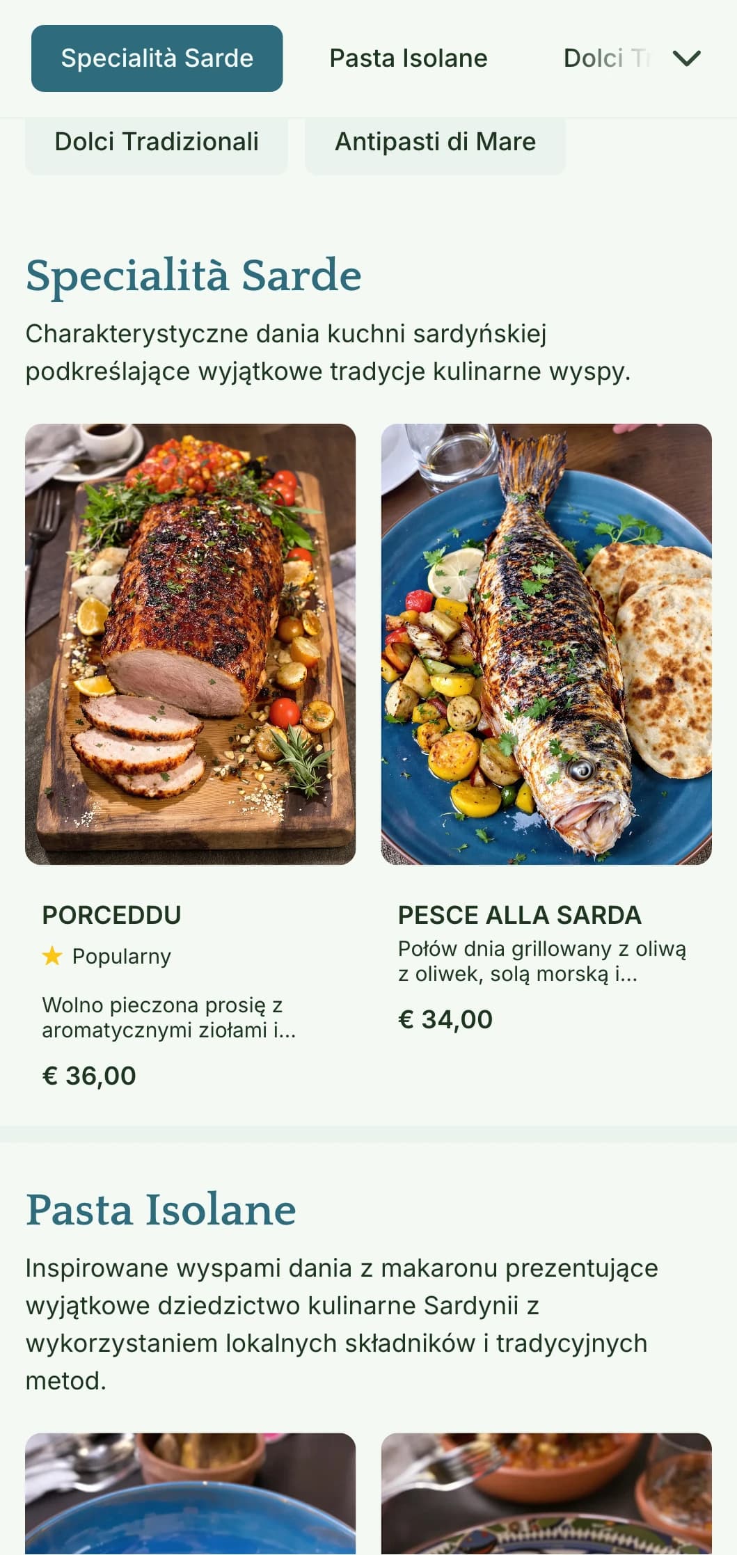 Inspirowany wybrzeżem design z turkusowymi błękitami i piaskowymi neutralnymi kolorami celebruje tradycje Sardynii związane z owocami morza.