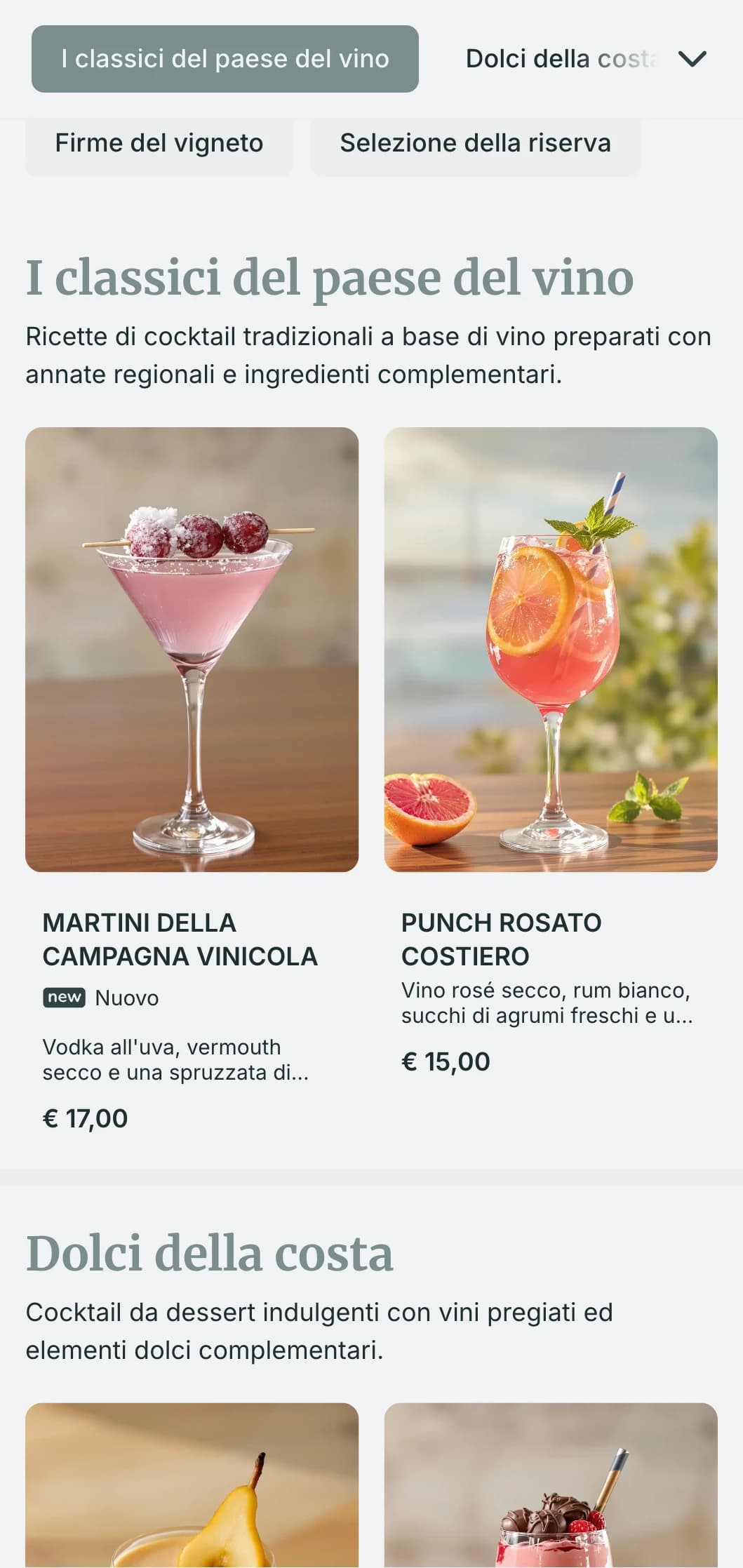 Un design fresco e d'ispirazione costiera per wine bar in località di mare, caratterizzato da toni grigio-blu nebbiosi e da una tipografia ariosa.
