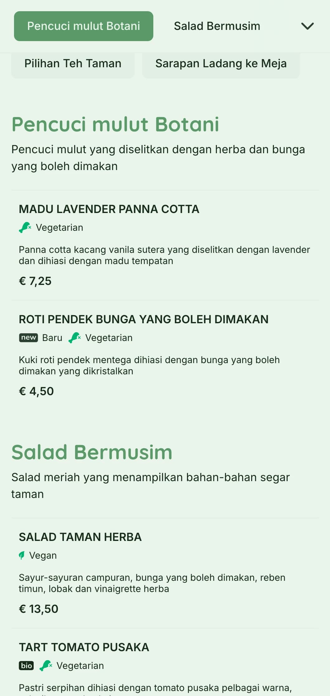 Reka bentuk hijau bertenaga dengan unsur botani untuk kafe taman dan restoran organik.
