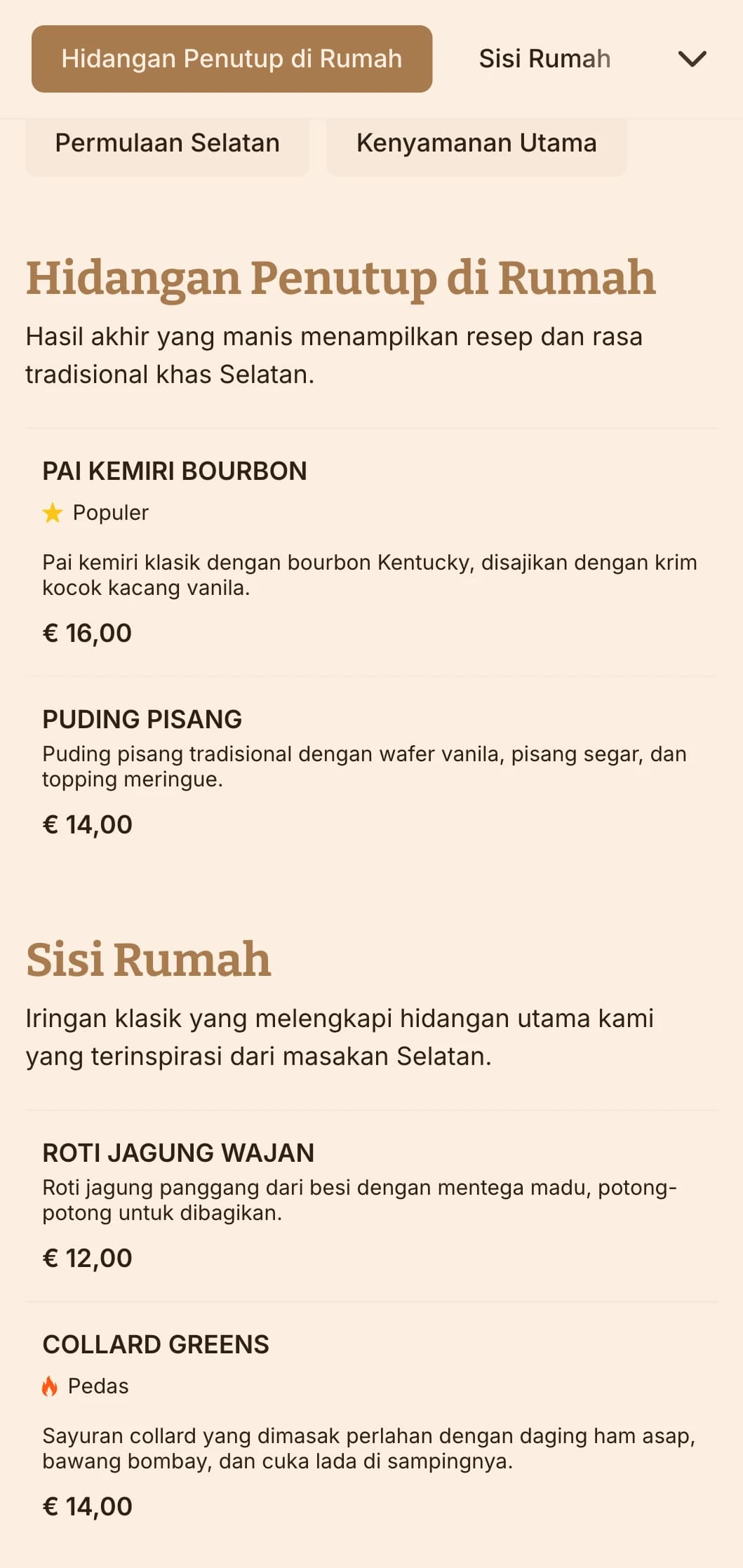 Katering bergaya Selatan yang menghangatkan hati yang menampilkan hidangan klasik yang nyaman, porsi besar, dan penyajian bergaya rumahan untuk reuni keluarga dan pertemuan santai.