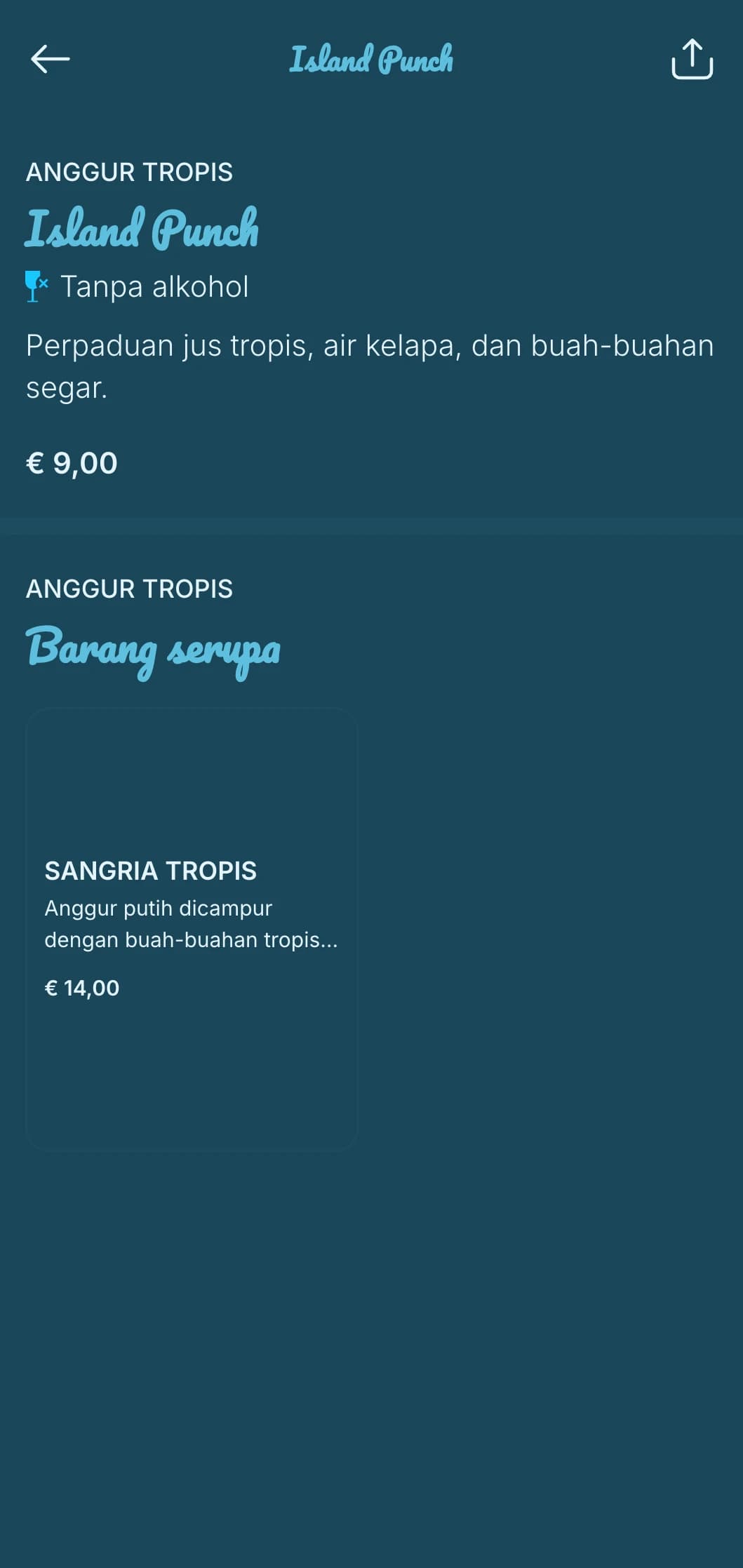 Desain tropis yang semarak dengan aksen biru kehijauan untuk bar pantai dan lounge tiki.