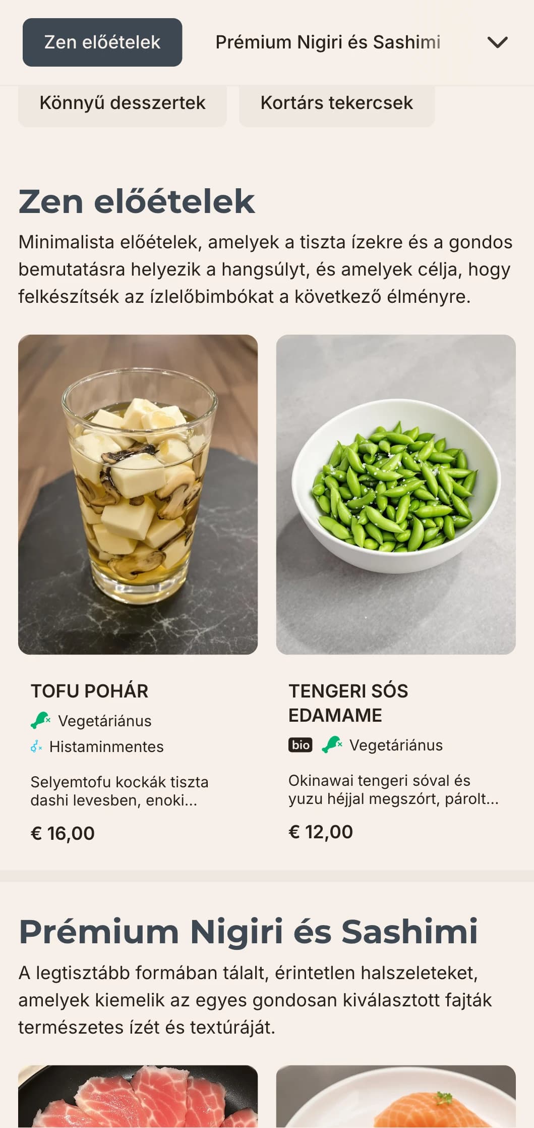 Letisztult, modern, minimalista esztétikájú sushi menü design, amely tökéletes az egyszerűségre és minőségre összpontosító előkelő japán éttermek számára.