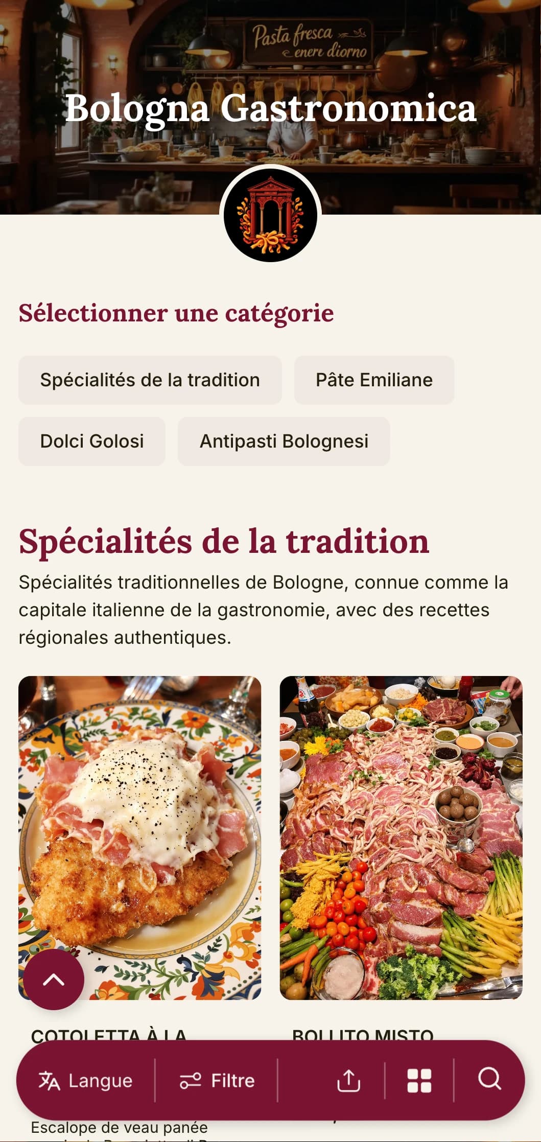 Un design riche et accueillant avec des rouges profonds et des éléments traditionnels qui célèbrent la réputation de Bologne en tant que capitale italienne de la gastronomie.