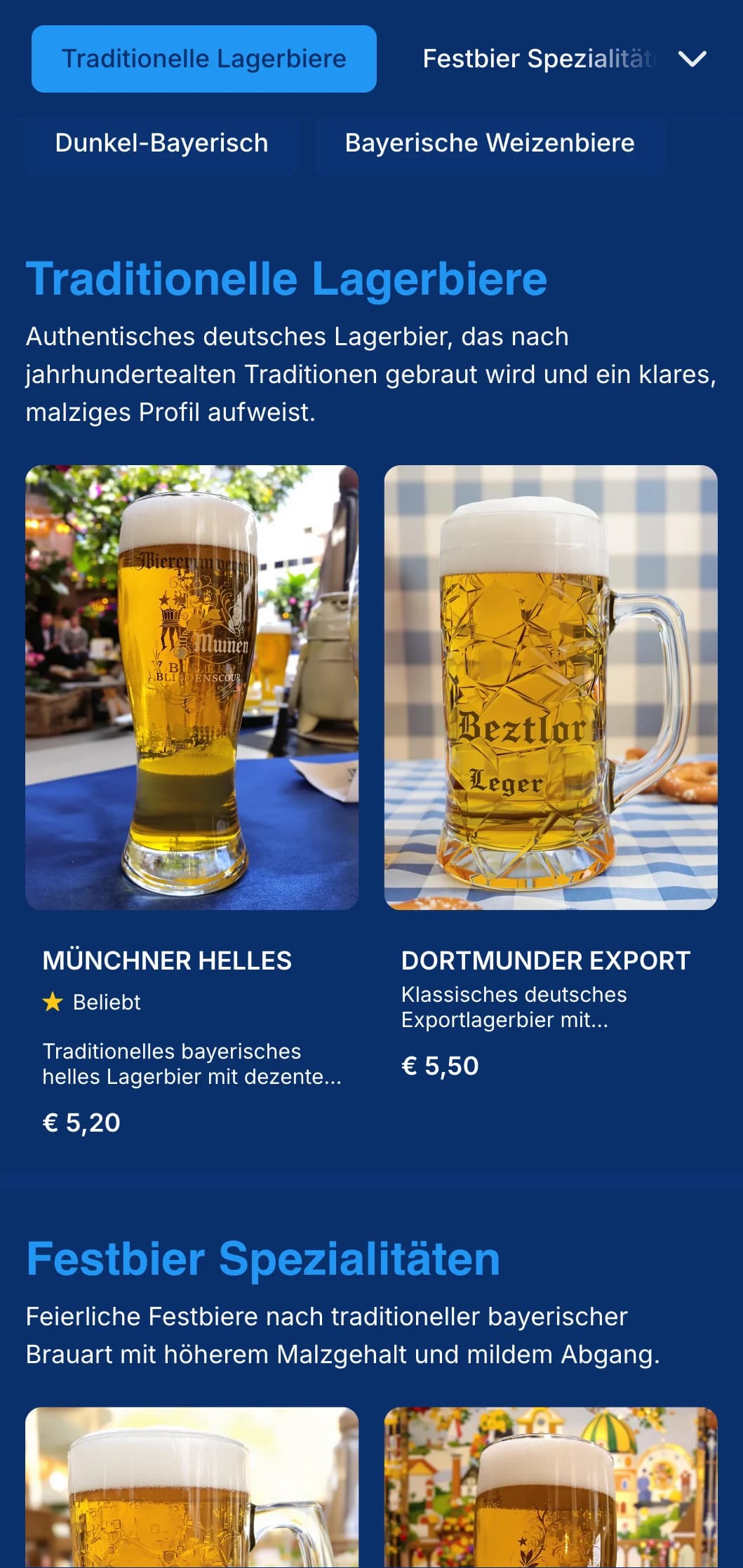 Traditionelle Vorlage im bayerischen Stil mit klassischem blau-weißem Farbschema, perfekt für authentische deutsche Bierhallen und Oktoberfestfeiern.