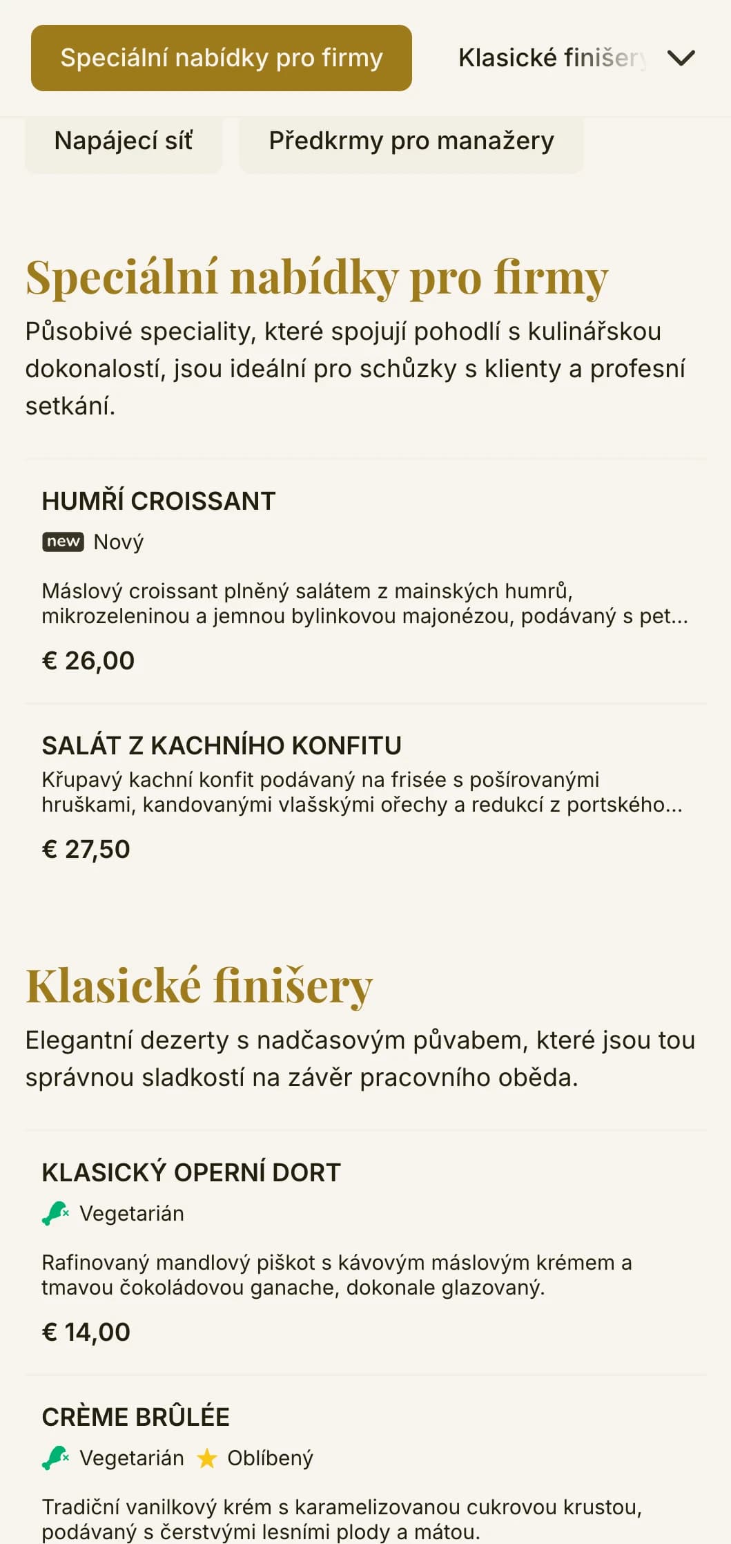 Elegantní a zároveň efektivní design obědového menu pro obchodní čtvrti a firemní stravování s nadčasovou typografií a propracovaným rozvržením pro rychlé profesionální obědy.