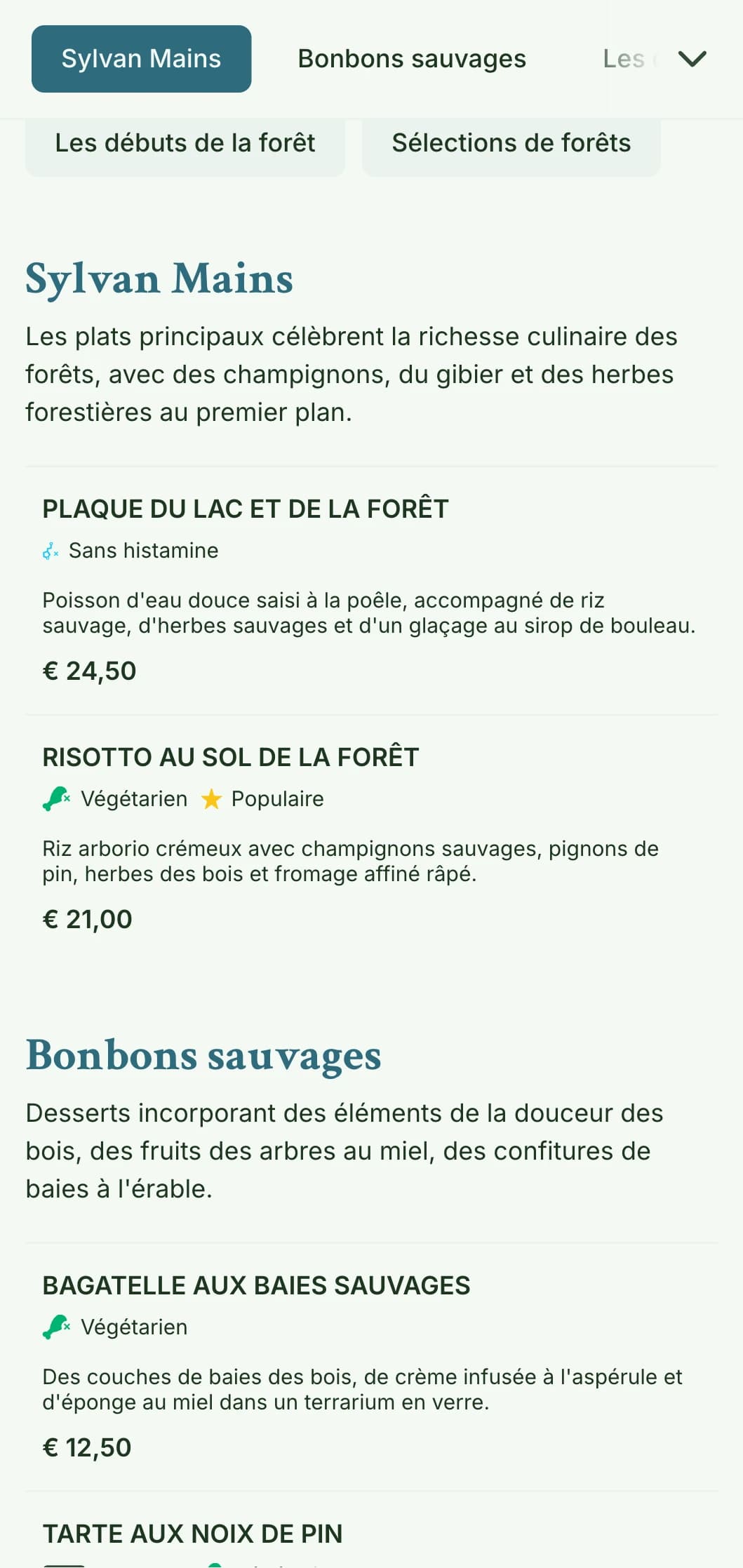 Conception d'un menu de déjeuner serein, d'inspiration forestière, avec des textures organiques et des tons de terre, parfait pour les restaurants situés à proximité d'espaces naturels et de parcs.
