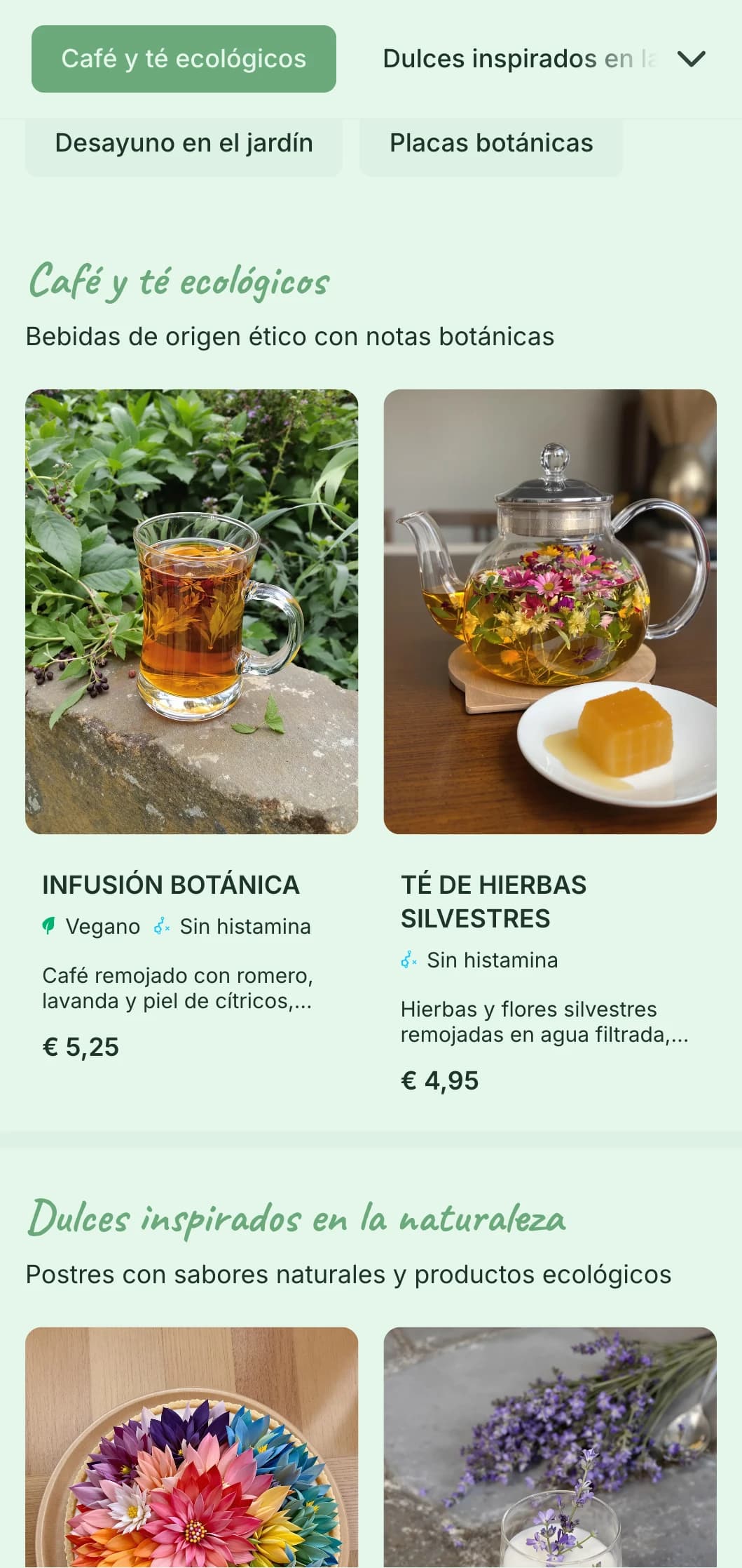 Diseño fresco de temática verde con elementos botánicos para cafeterías con jardín y lugares de brunch ecológico.