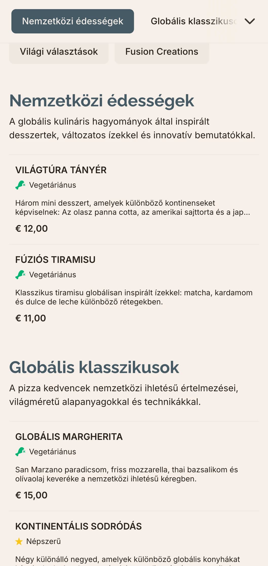 Globális fúziós pizzamenü kortárs dizájnnal az innovatív ízkombinációkhoz.