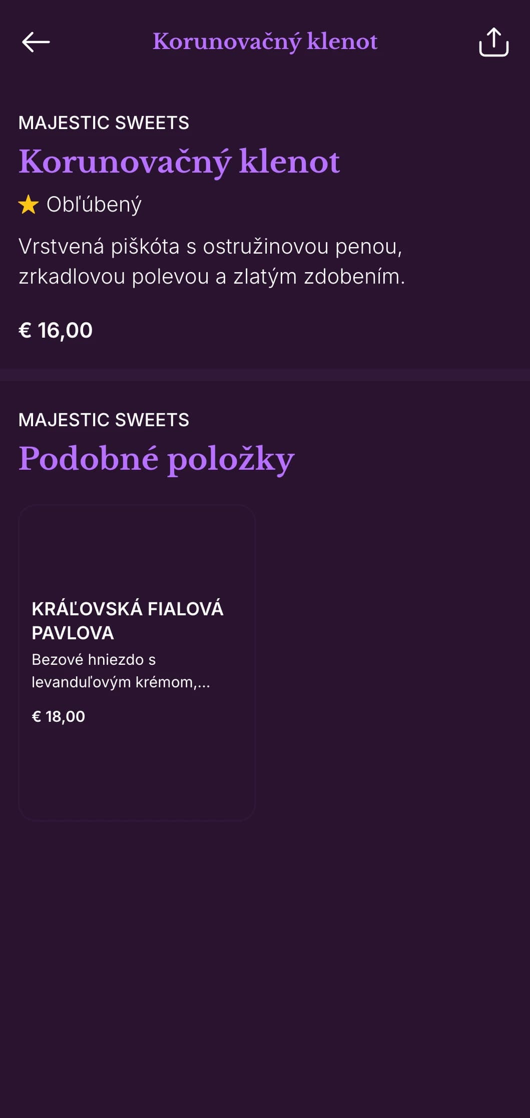 Kráľovské fialovo-zlaté menu s klasickými dizajnovými prvkami, ideálne pre zariadenia so šarmom starého sveta.
