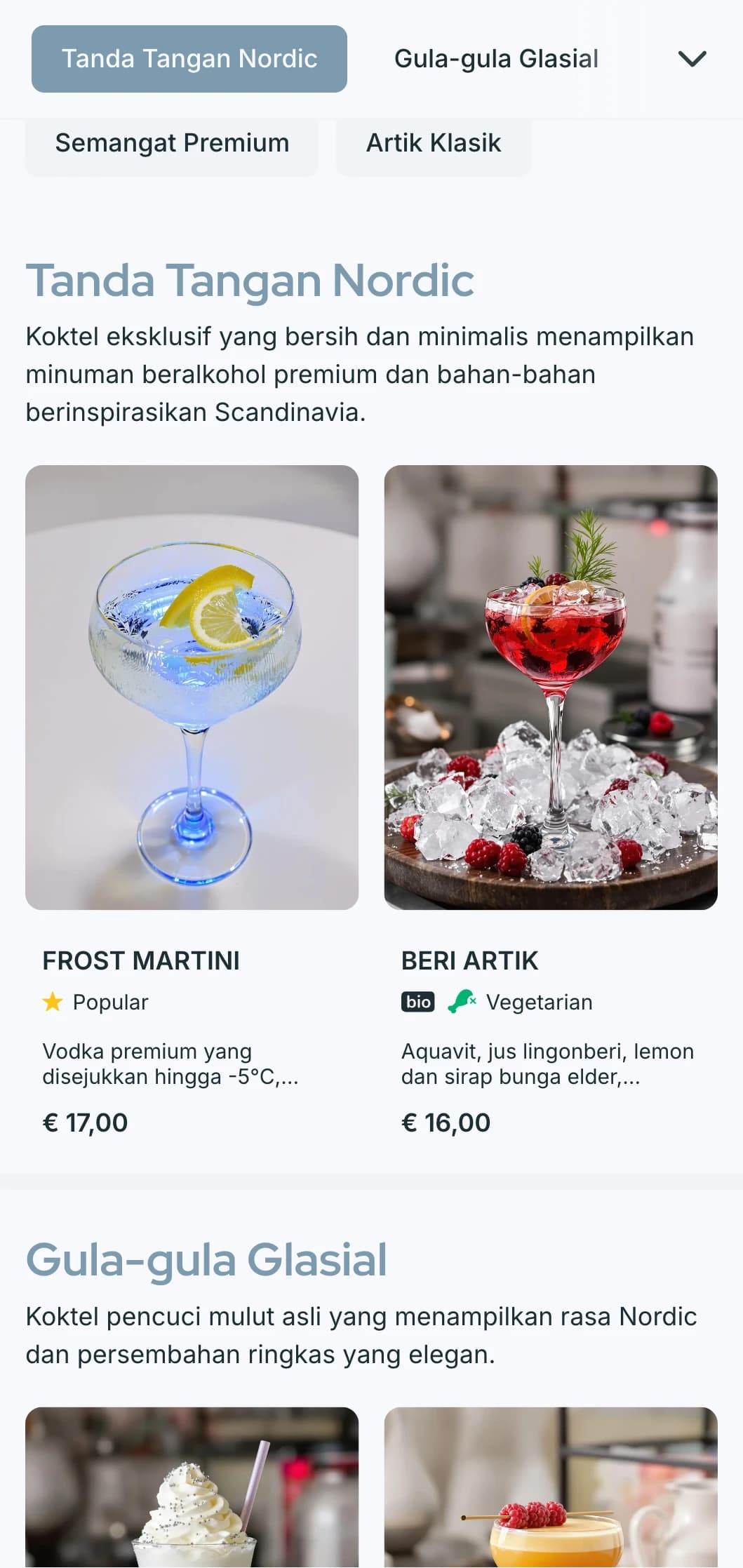 Reka bentuk bersih berinspirasikan Scandinavia untuk bar dan lounge kontemporari yang menampilkan tipografi minimalis dan rona biru yang sejuk.
