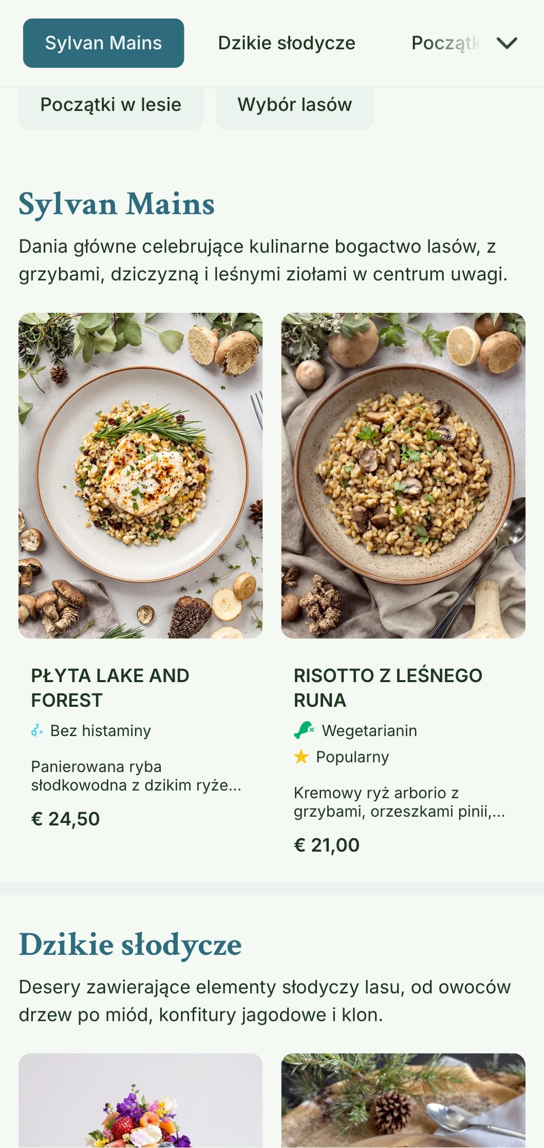 Spokojny, inspirowany lasem projekt menu lunchowego z organicznymi teksturami i odcieniami ziemi, idealny dla restauracji w pobliżu przyrody i parków.