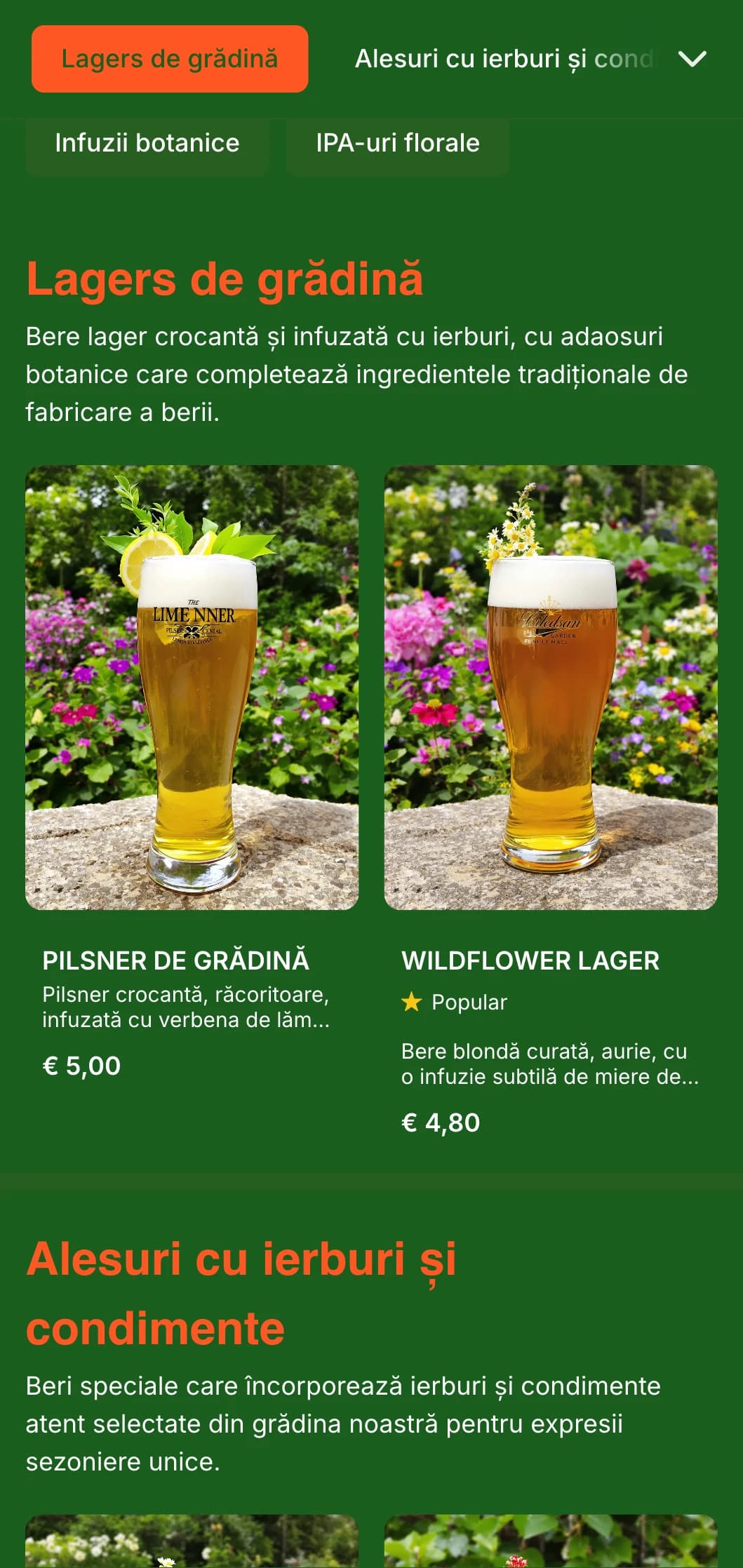 Design proaspăt și de inspirație botanică, cu tonuri verzi luxuriante și elemente vegetale, ideal pentru berării și grădini de bere.