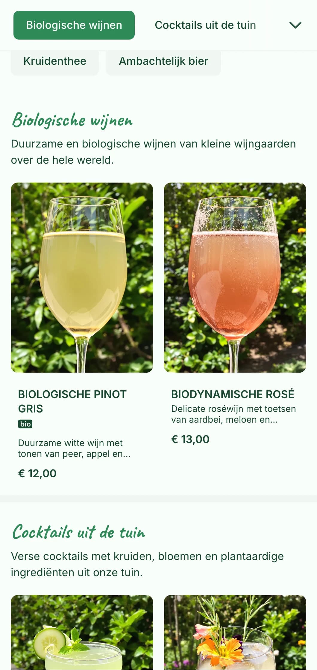 Fris groen thema-ontwerp met botanische elementen voor tuinbars en terrassen.