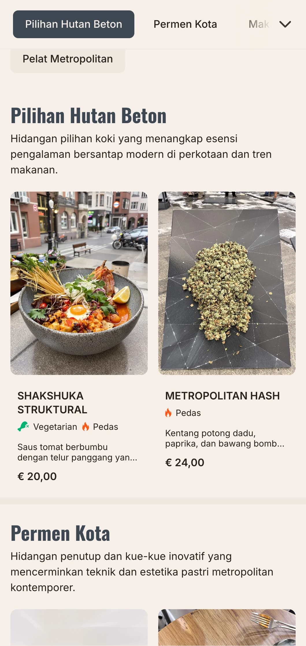 Templat brunch perkotaan yang berani dengan pengaruh arsitektur, cocok untuk kafe di pusat kota dan tempat makan modern.