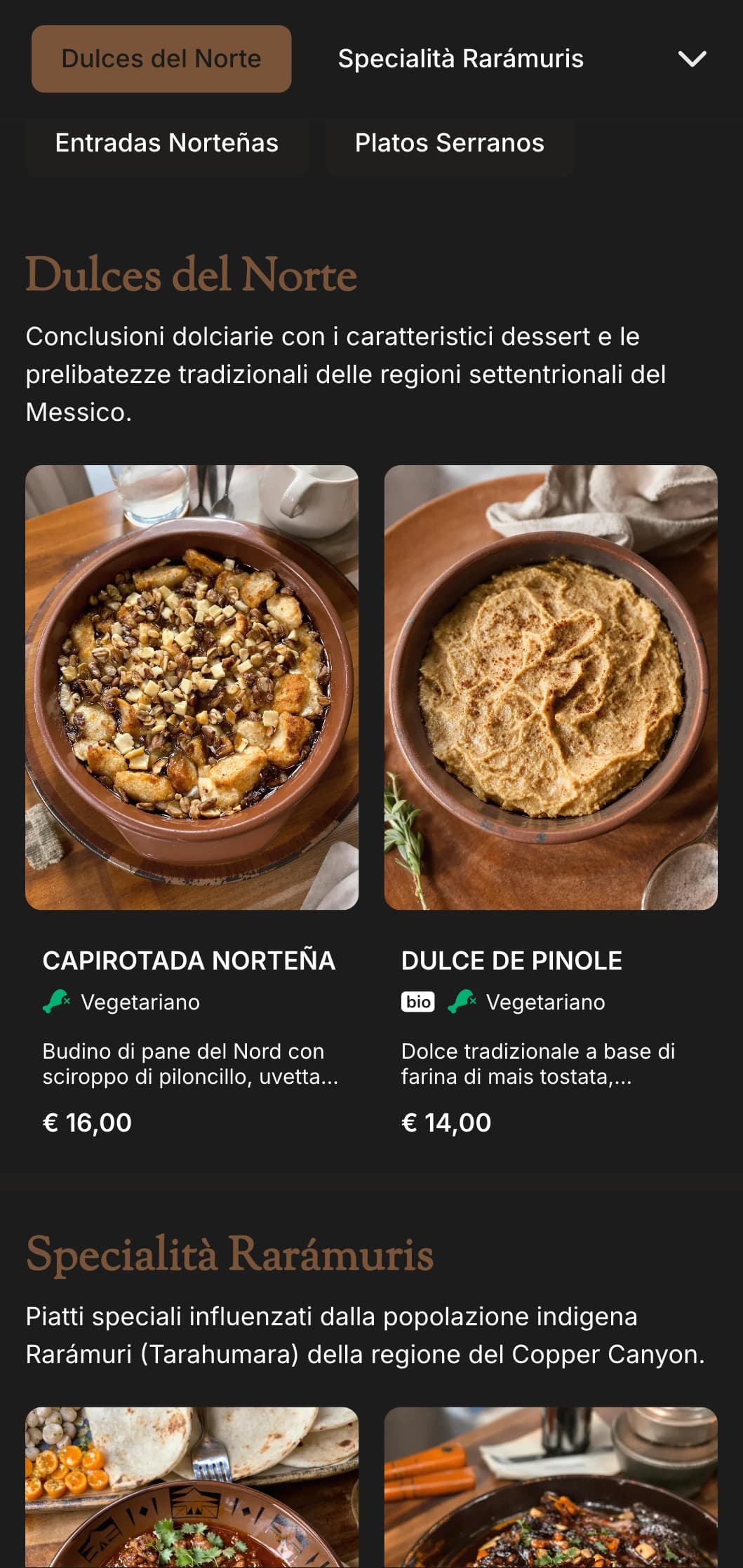 Menu rustico e avventuroso ispirato a Chihuahua, caratterizzato da calde tonalità di rame, sostanziosi piatti nordici e una cucina regionale distintiva.