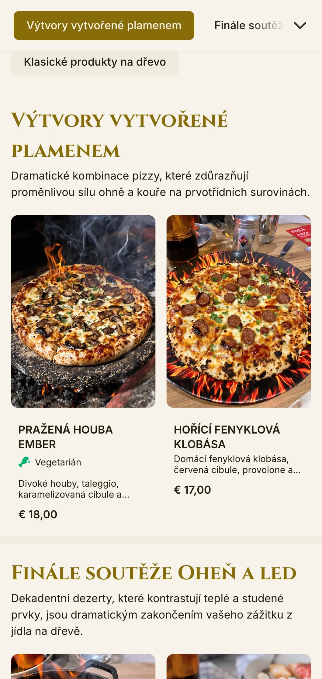Dramatický jídelní lístek pizzy se sytými barvami a výraznou typografií pro specialisty na pizzu na dřevě.