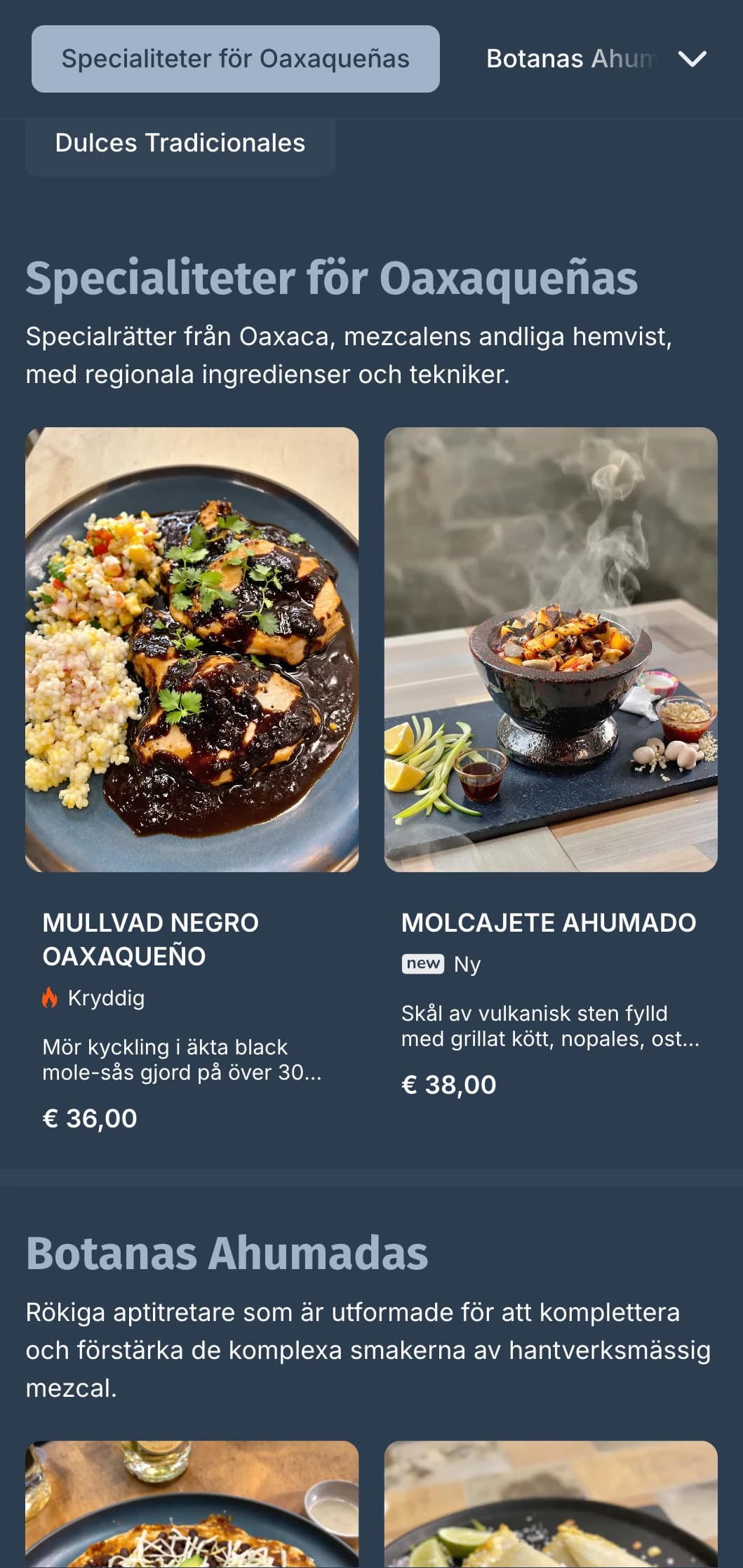 Mystisk och sofistikerad mezcal-barmeny med rökiga blågrå toner, hantverksmässiga spritdrycker och traditionella tillbehör från Oaxaca.