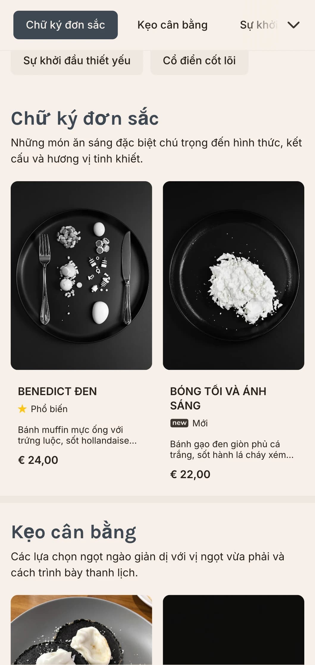 Các lựa chọn bữa sáng sang trọng, thanh lịch được trình bày theo bảng màu đơn sắc nổi bật dành cho thực khách chú trọng đến thiết kế.