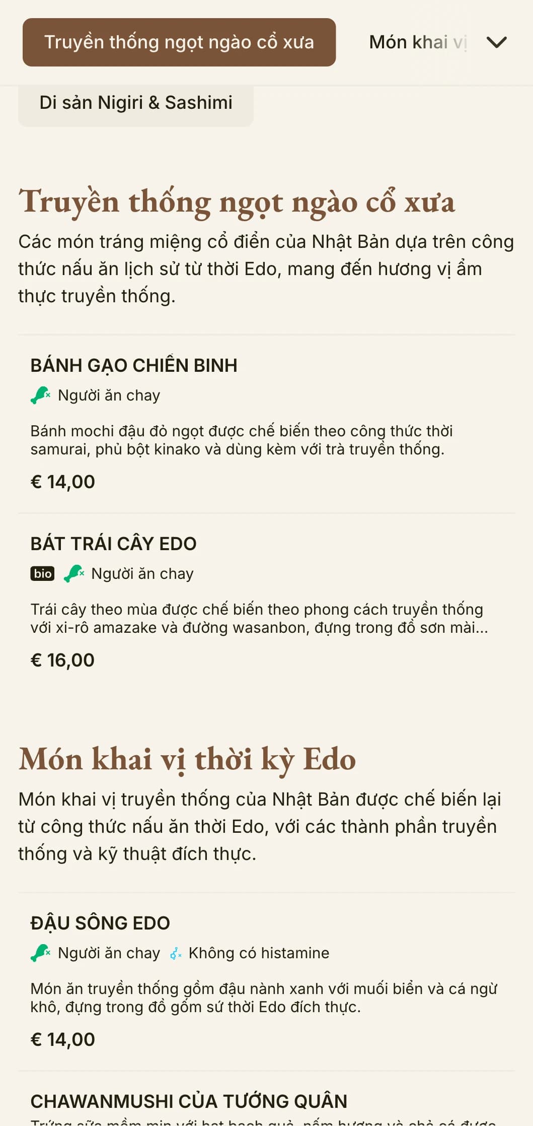 Thực đơn sushi mang phong cách Nhật Bản truyền thống với kiểu chữ cổ điển cùng phong cách thẩm mỹ thời kỳ Edo.