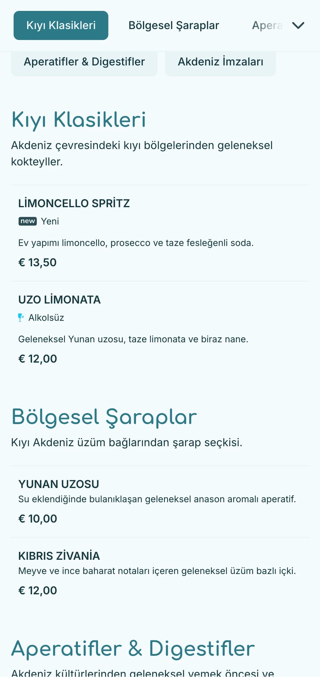 Deniz kenarı mekanları için Akdeniz sularından ilham alan ferahlatıcı mavi palet.