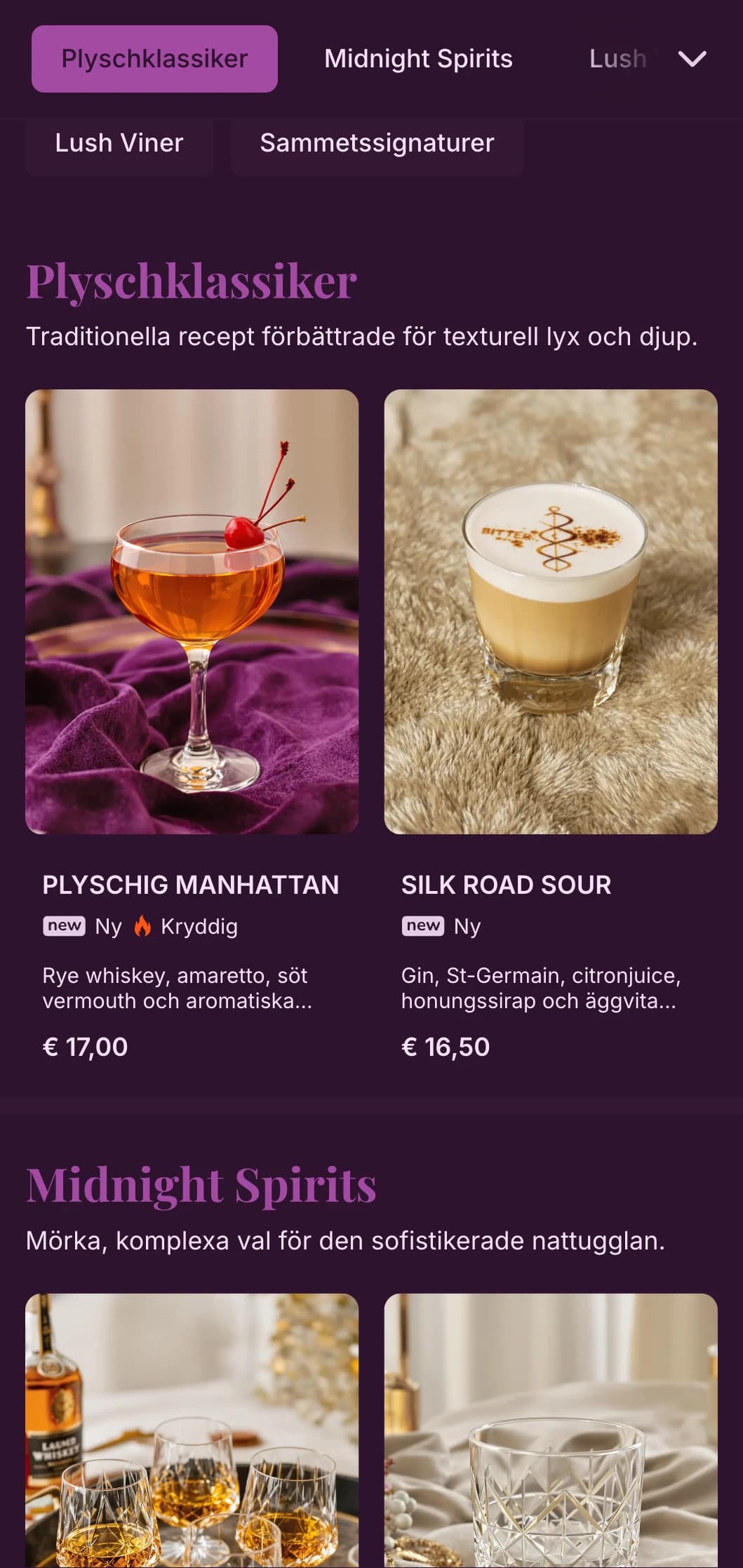 Lyxig lila design med sammetstexturer för intima speakeasy-ställen.