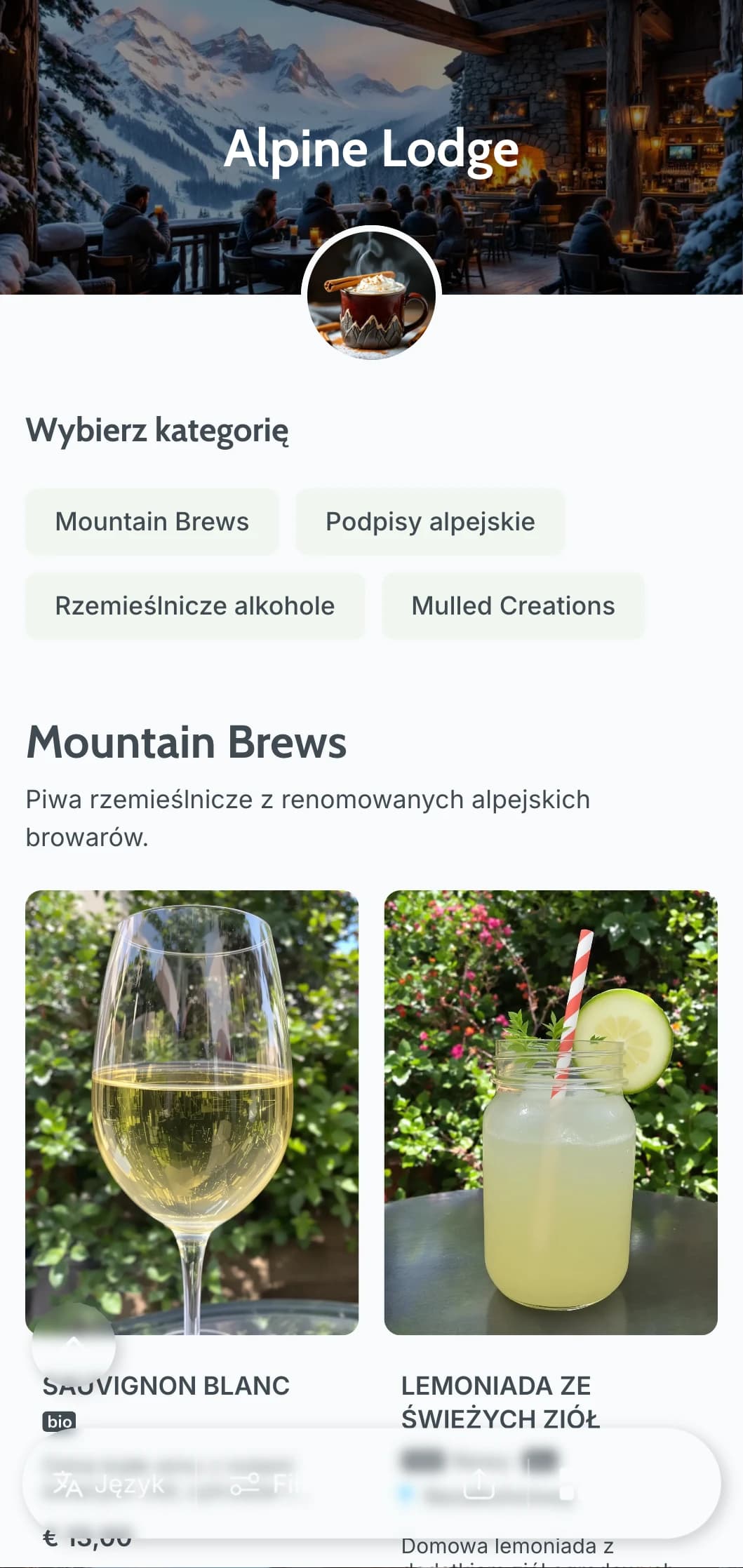 Chłodny szaro-niebieski design inspirowany górskimi schroniskami dla barów après-ski.