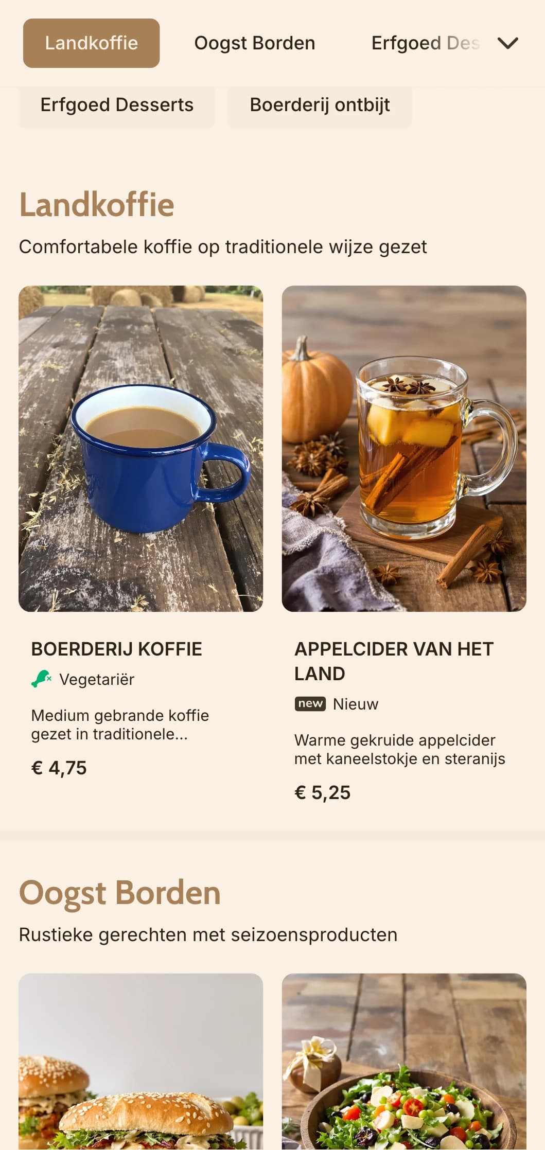 Aards ontwerp met rustieke houten elementen voor landelijke ontbijtplekken en boerderijcafés.
