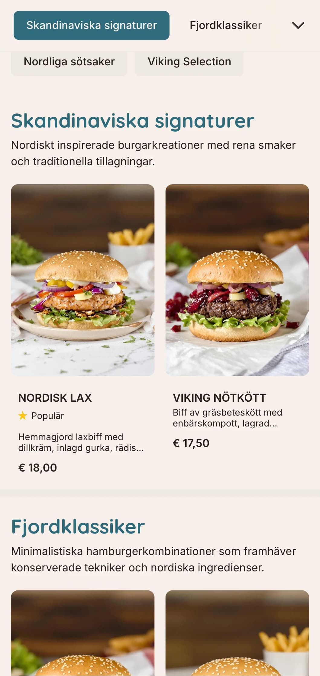 Skandinaviskinspirerat minimalistiskt hamburgerkoncept med rena linjer och funktionell design.