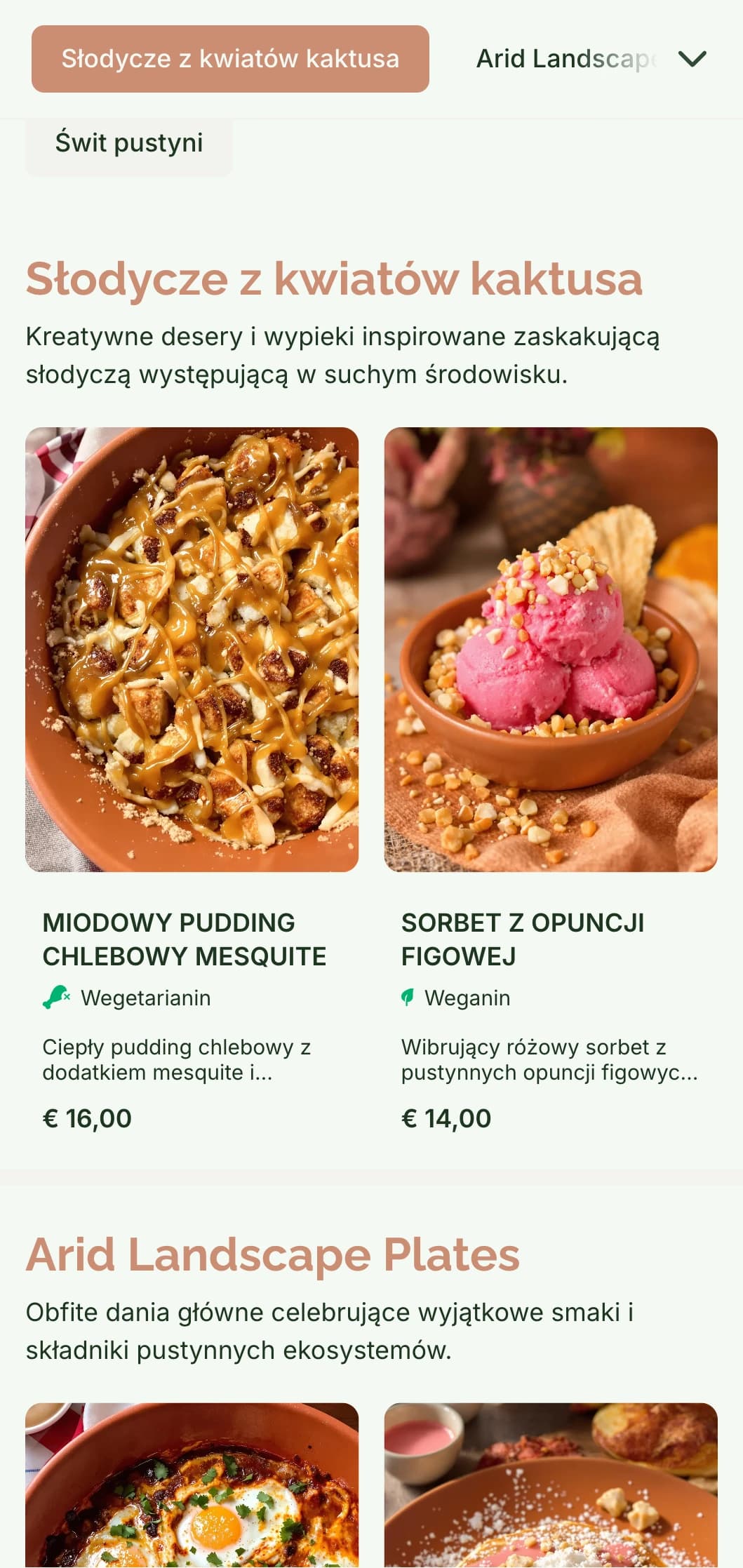 Ciepły, ziemisty szablon brunchowy w odcieniach terakoty, idealny do inspirowanych południowym zachodem kawiarni i suchych miejsc.