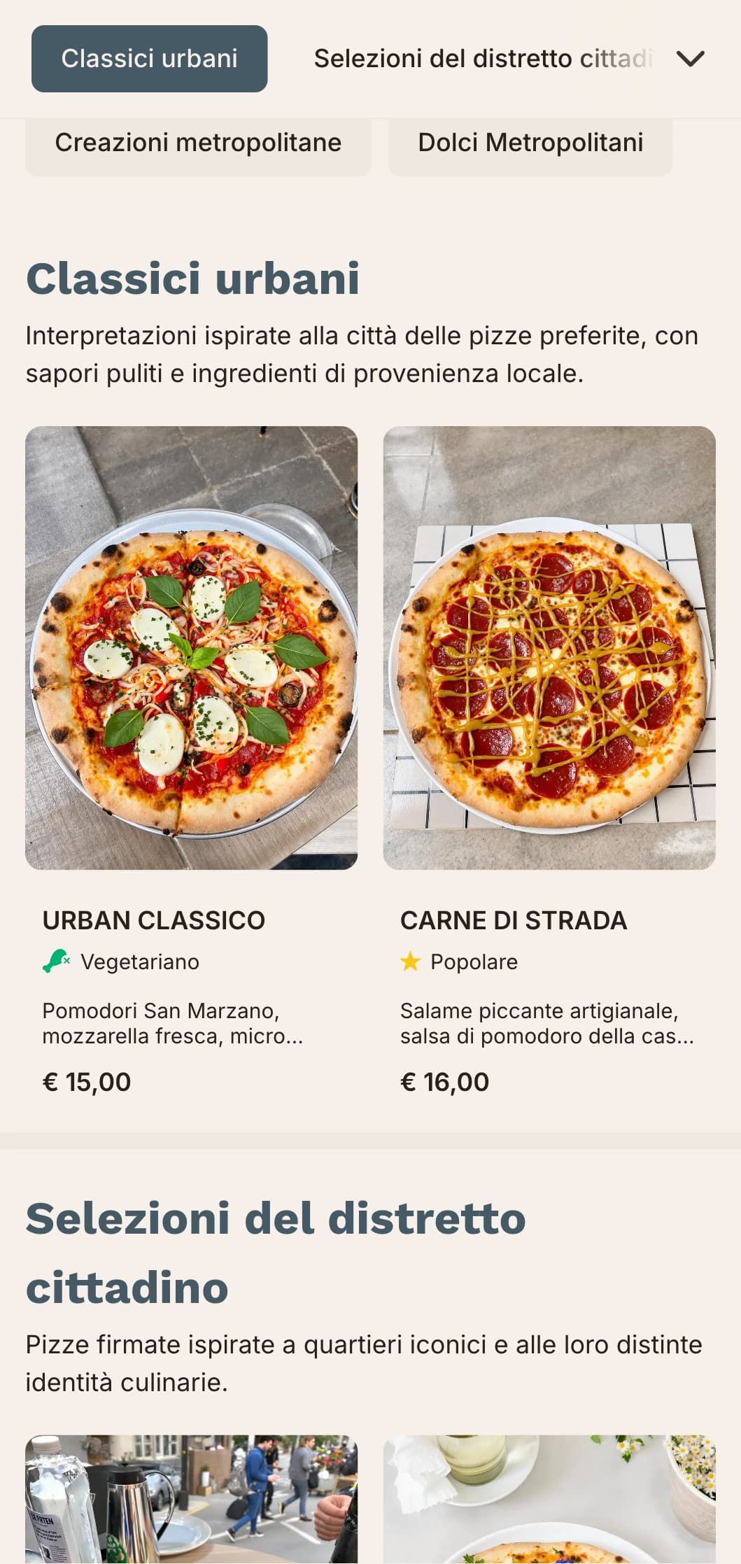 Menu di pizza urbana metropolitana dalle linee pulite e dal design contemporaneo per i locali cittadini.