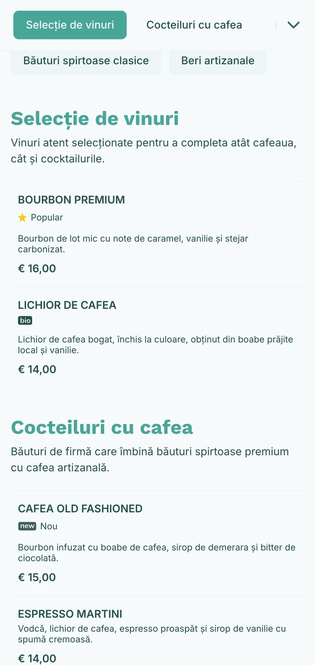 Design proaspăt teal pentru unități hibride de cafea și cocktail.