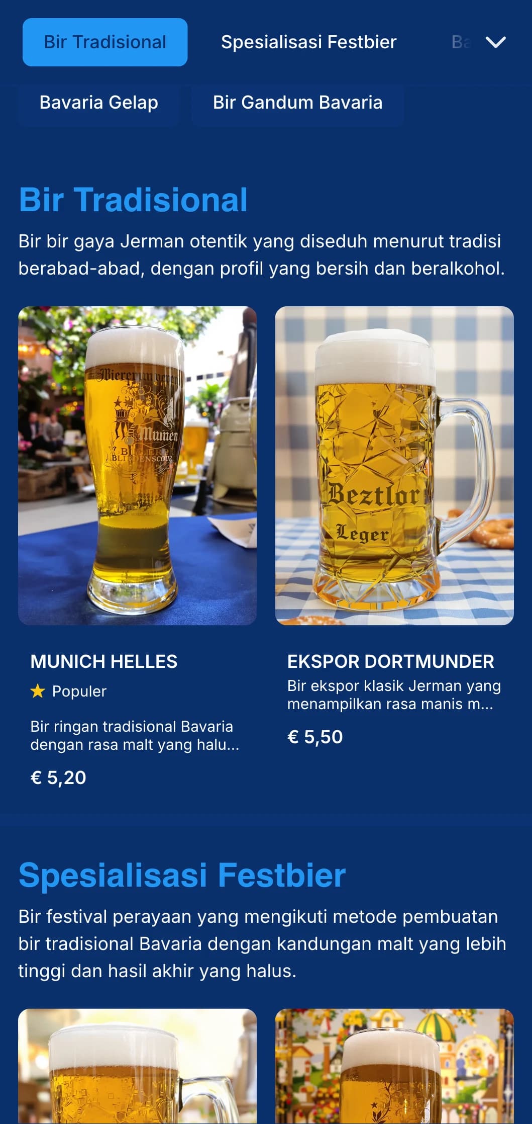 Templat bergaya Bavaria tradisional dengan skema warna biru dan putih klasik, cocok untuk aula bir otentik Jerman dan perayaan Oktoberfest.