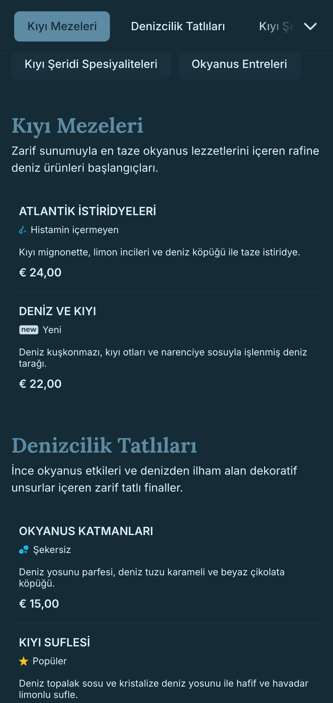 Denizcilik esintilerini rafine yemek estetiğiyle birleştiren sofistike kıyı şıklığı.
