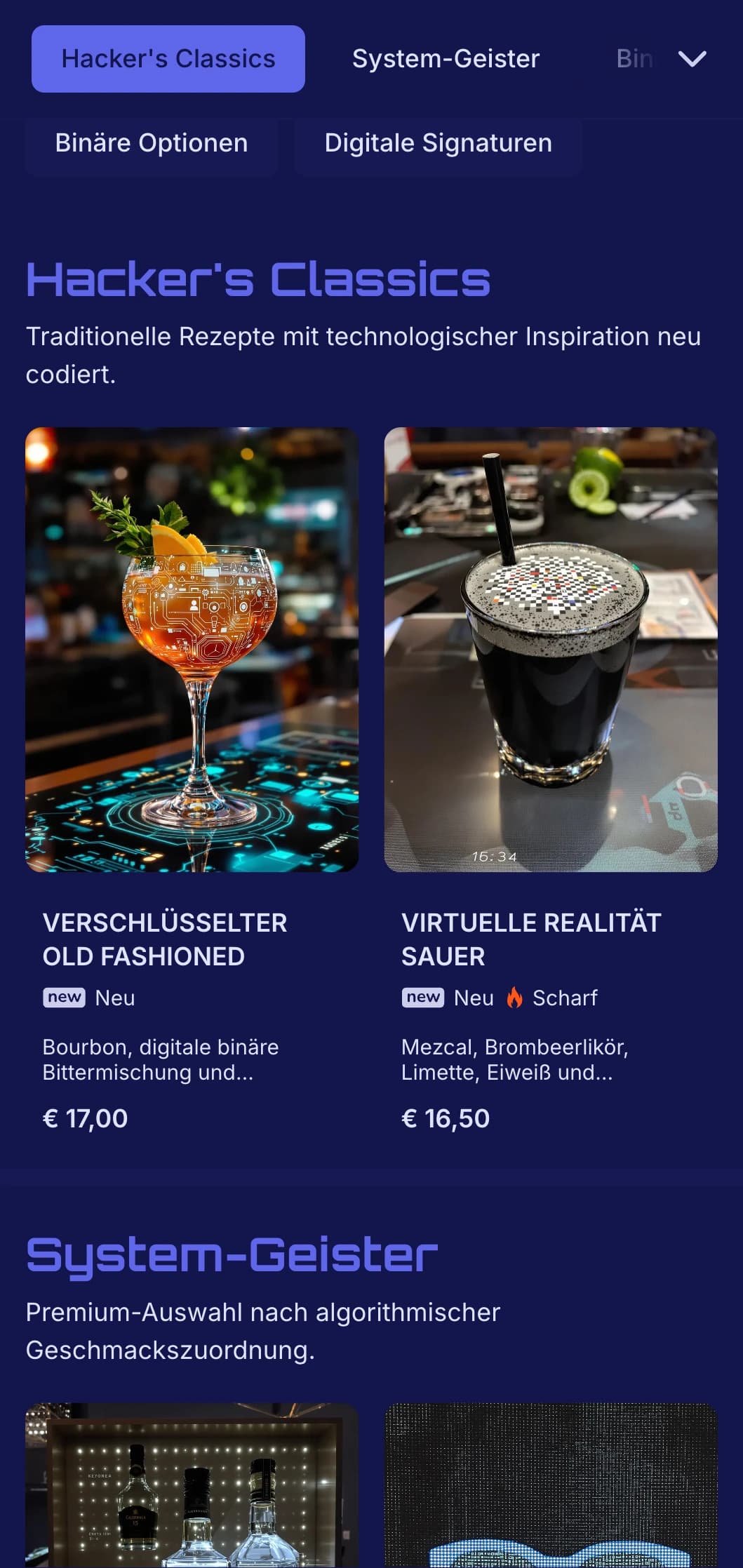 Futuristisches Design in Blau und Schwarz mit digitalen Elementen für moderne Bars.