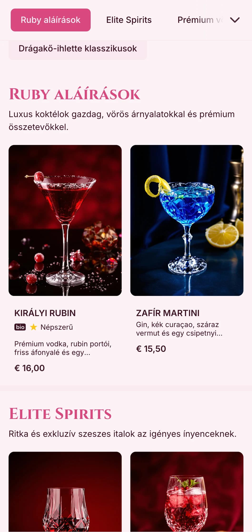 Gazdag vörös dizájn drágakő-ihlette elemekkel az előkelő bor- és koktélbárok számára.