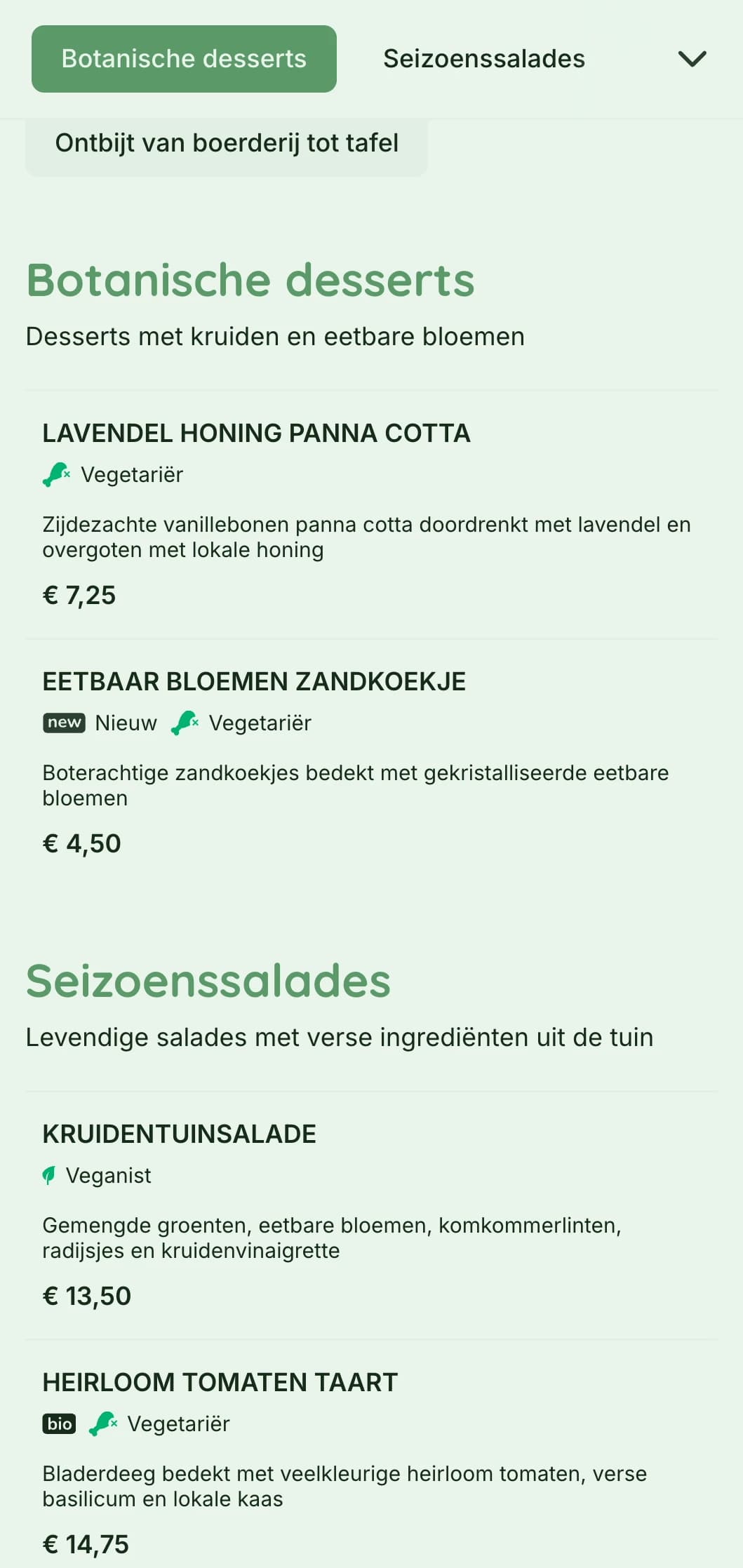 Levendig groen ontwerp met botanische elementen voor tuincafés en biologische eetgelegenheden.