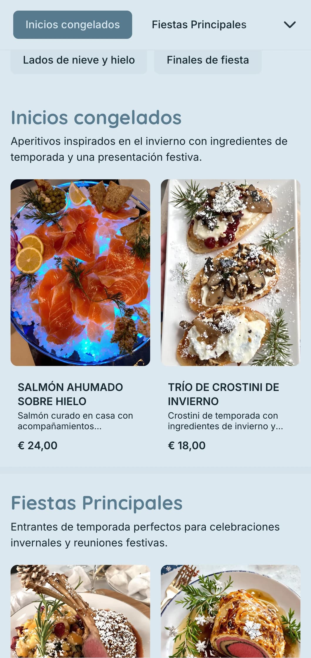 Mágico catering de temática invernal con ingredientes de temporada, presentación espectacular y elementos acogedores para fiestas y eventos de invierno.
