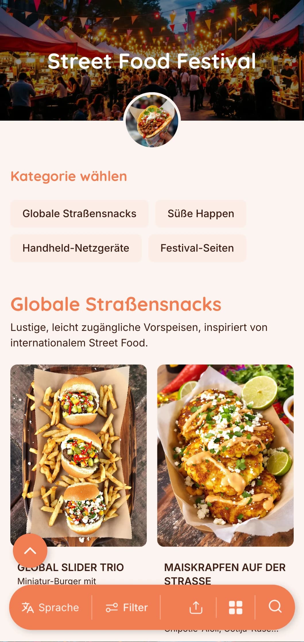 Unterhaltsames, sympathisches Catering mit globalen Streetfood-Favoriten in lockerer Präsentation für Festivals, Veranstaltungen im Freien und entspannte Zusammenkünfte.