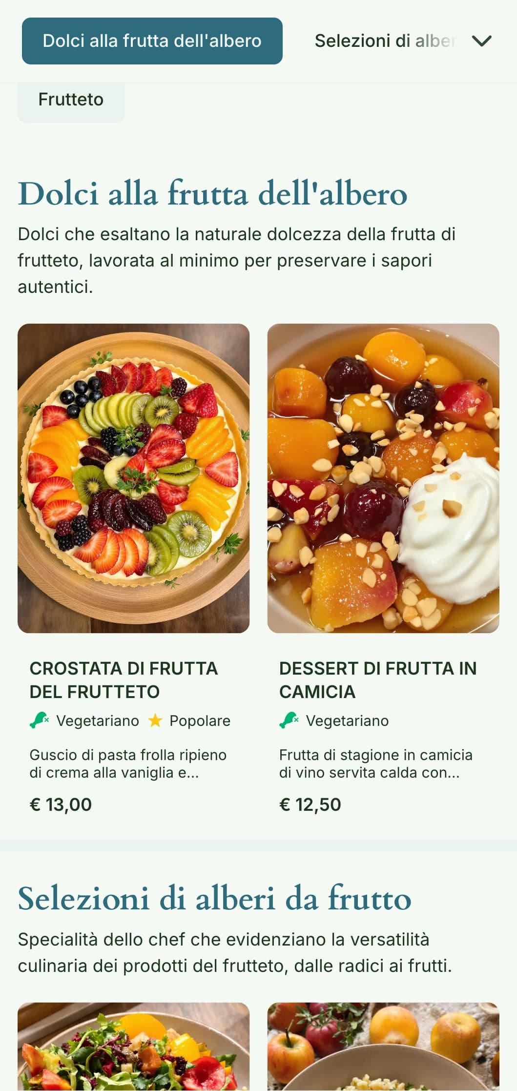 Menu per il pranzo ispirato al frutteto, con elementi stagionali e abbondanza naturale, ideale per i ristoranti che utilizzano frutta e prodotti del frutteto.