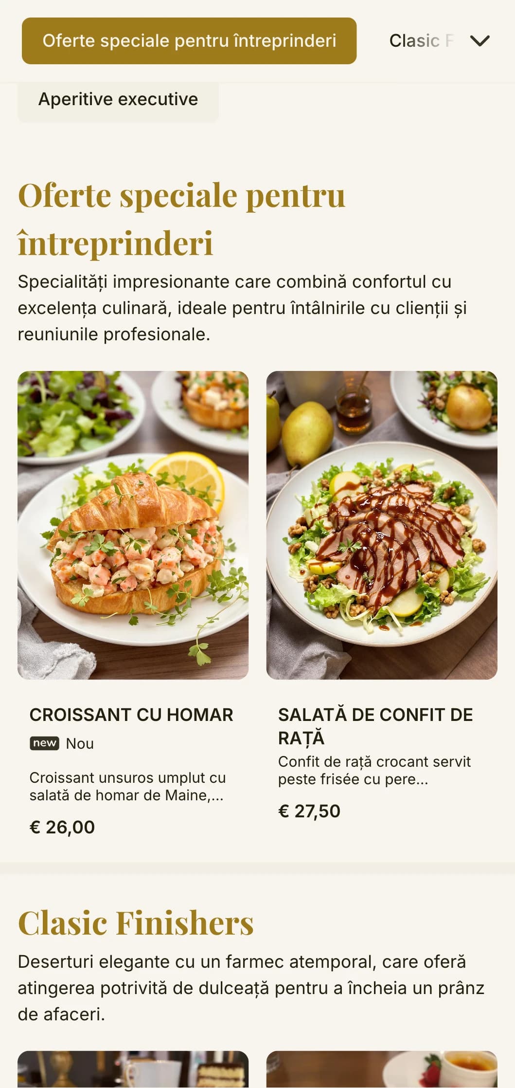 Design elegant, dar eficient al meniului de prânz pentru districte de afaceri și catering corporativ, cu tipografie atemporală și aspect sofisticat pentru prânzuri profesionale rapide.