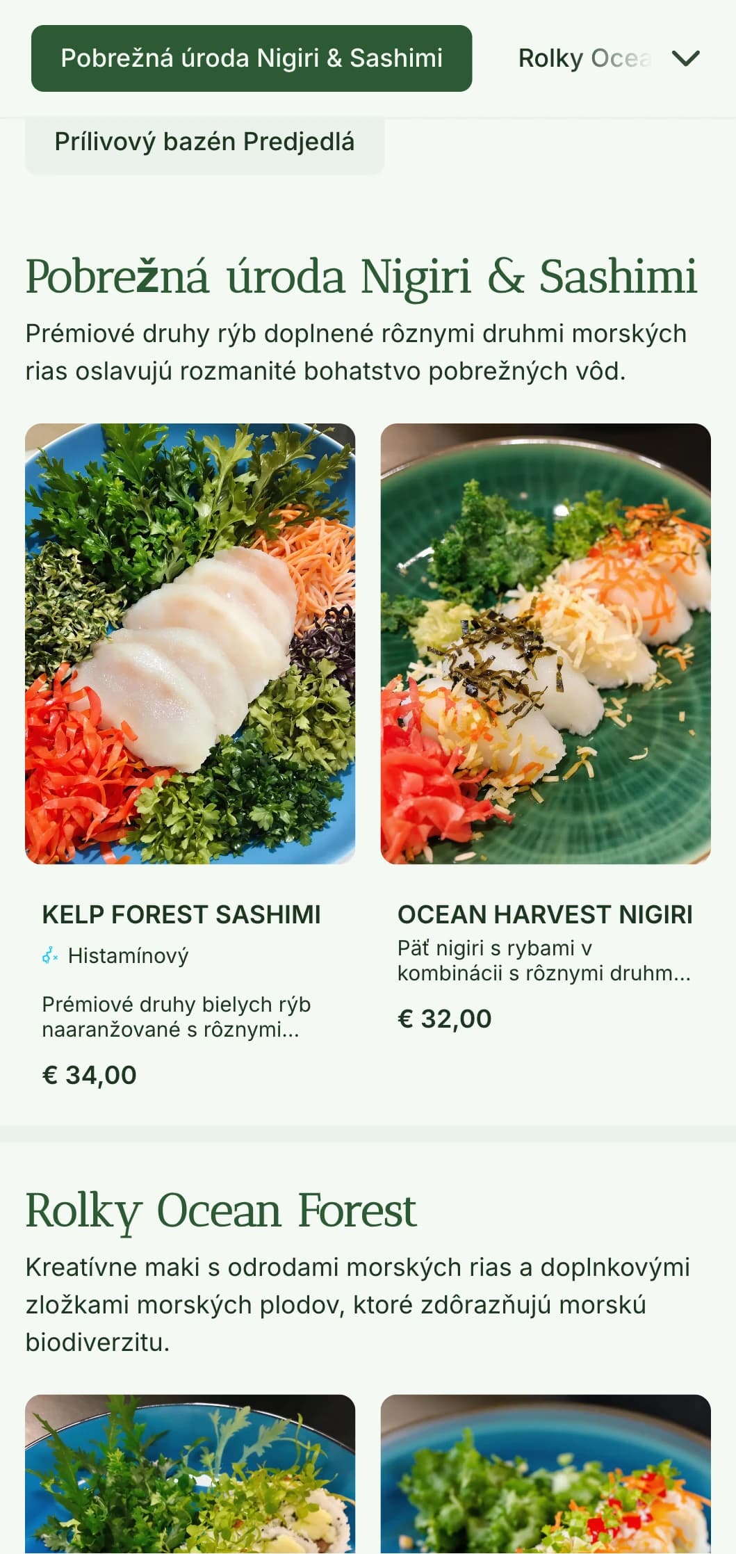 Svieže menu sushi inšpirované oceánom s hlbokými zelenými tónmi morských rias pre autentické reštaurácie s morskými plodmi.