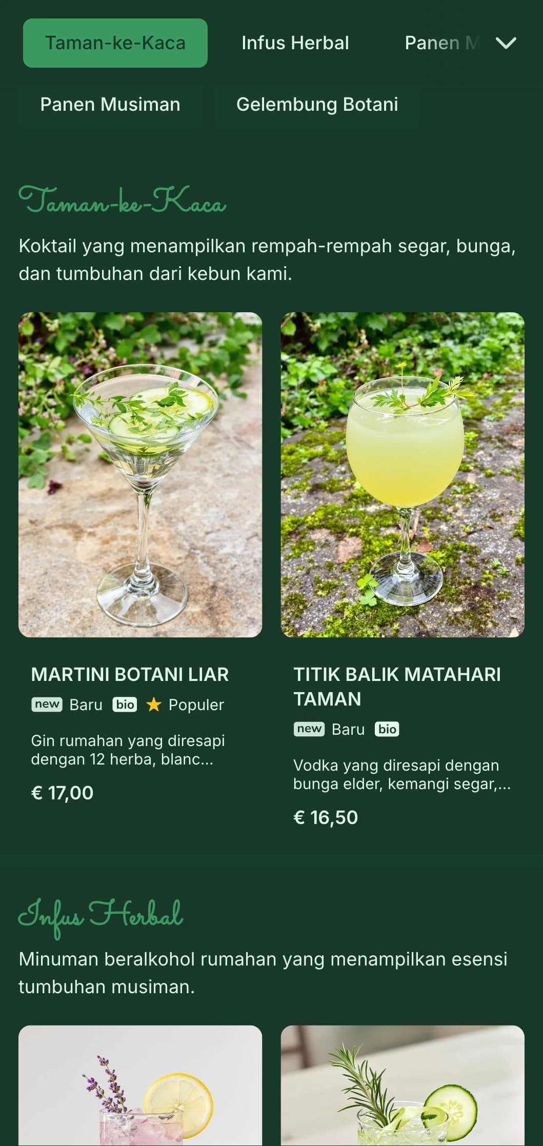Palet hijau yang menyegarkan dengan ilustrasi ramuan yang digambar tangan untuk spesialis koktail botani.