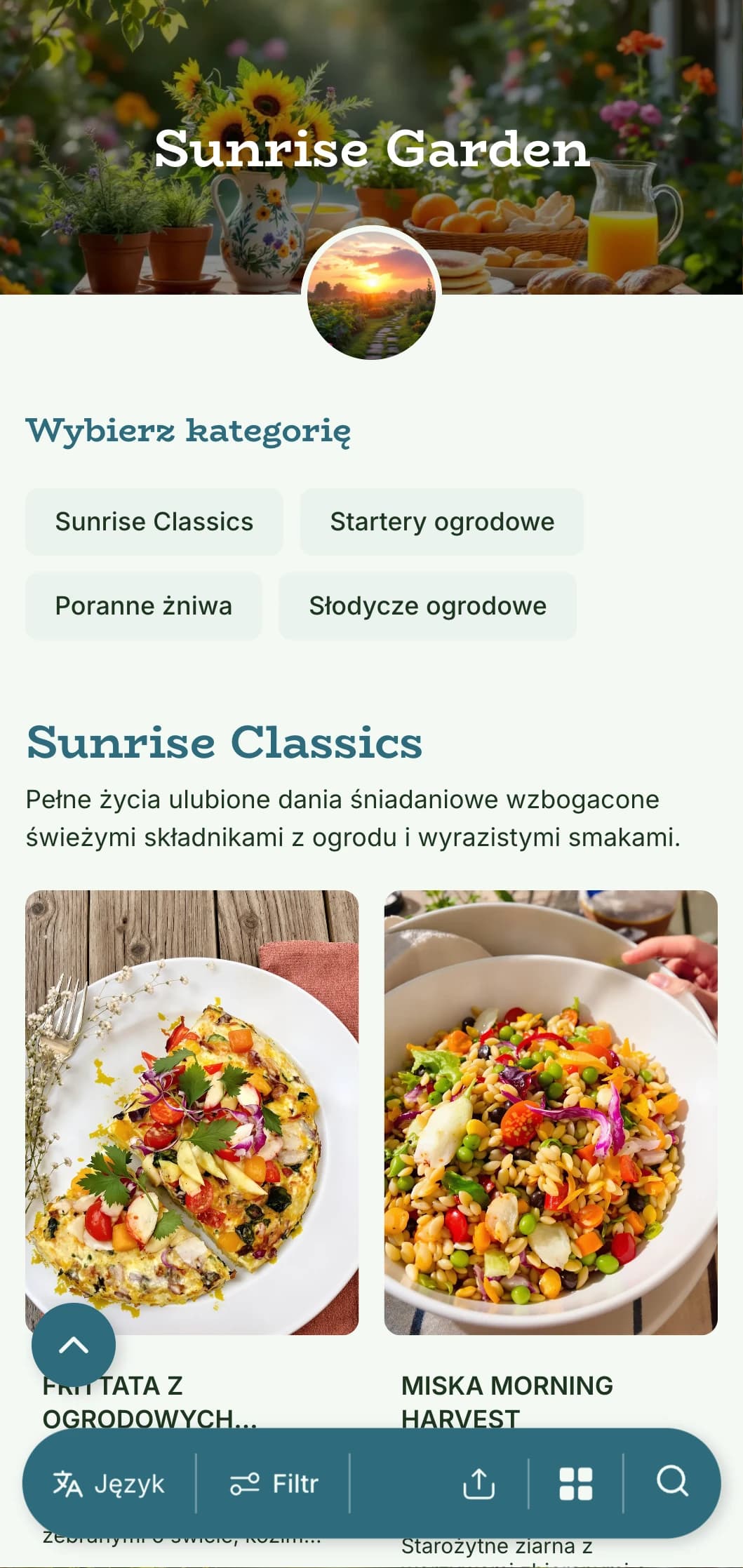 Świeże, inspirowane ogrodem dania śniadaniowe z organicznymi składnikami i żywymi prezentacjami z naturalnymi elementami.