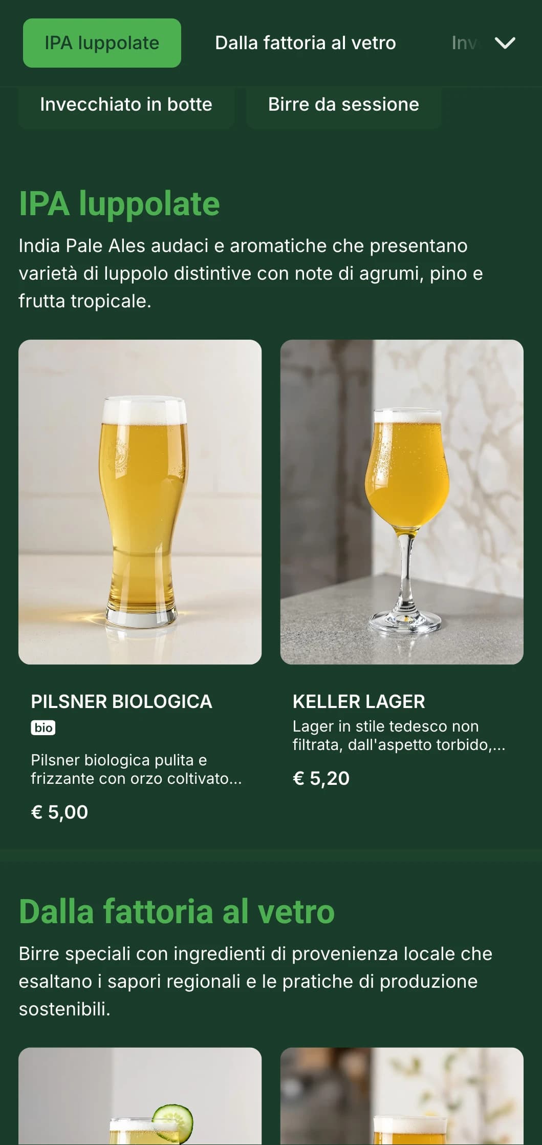 Design moderno e pulito per birrerie e beer garden contemporanei, con accenti botanici e una tavolozza di colori freschi che mettono in risalto gli ingredienti della birra.