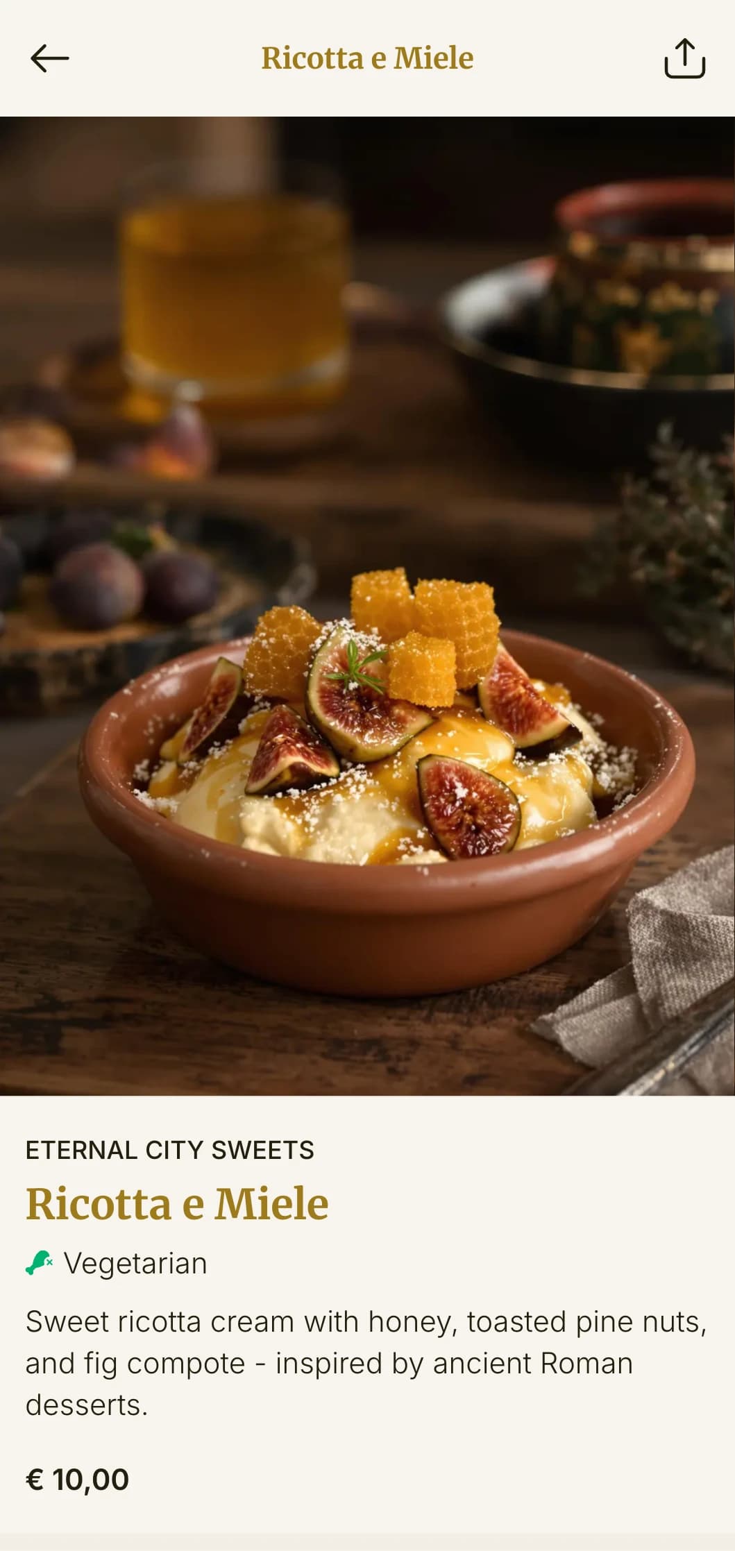 Classic Roman-style pizza menu with historical Italian references and elegant styling.