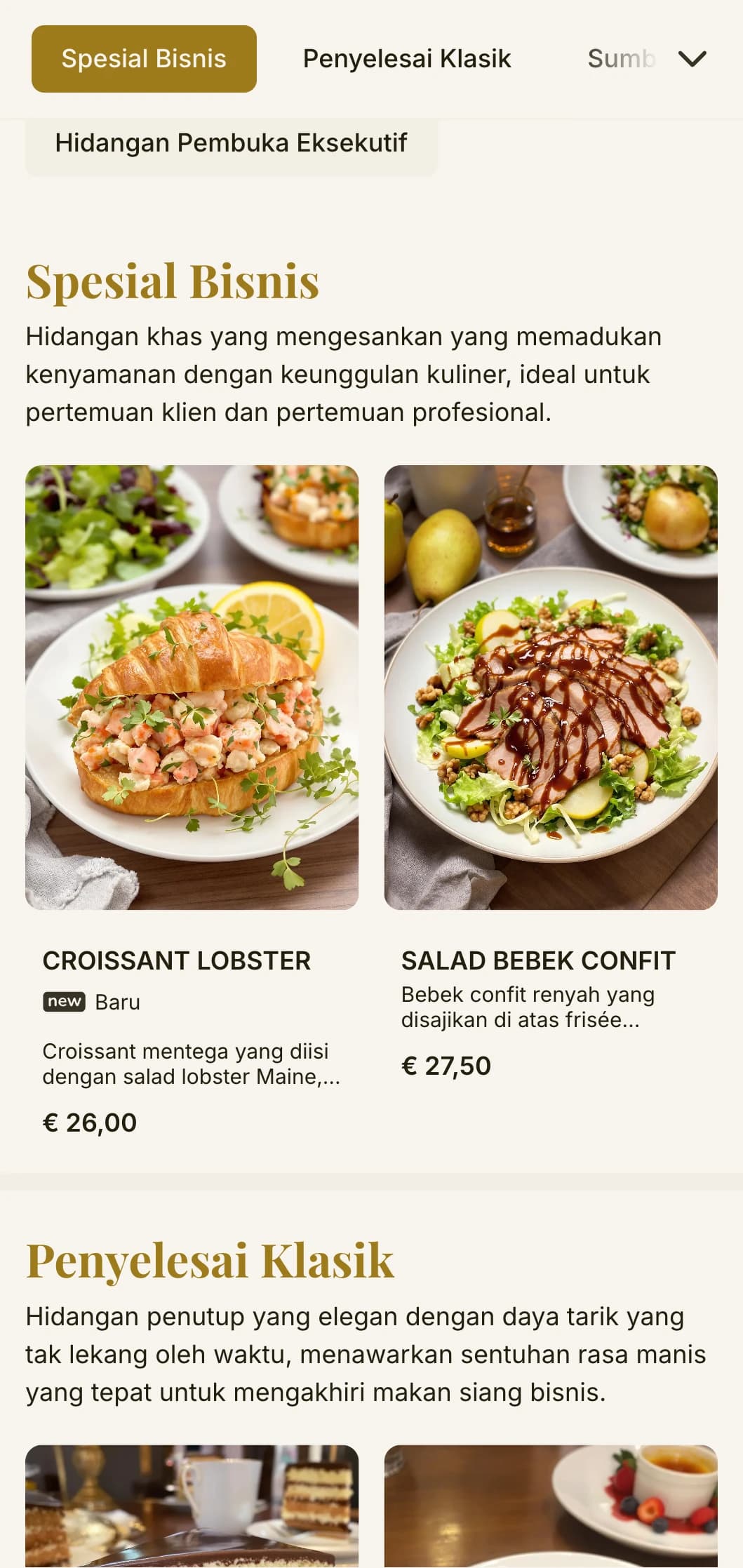 Desain menu makan siang yang elegan namun efisien untuk distrik bisnis dan katering perusahaan, menampilkan tipografi yang tak lekang oleh waktu dan tata letak yang canggih untuk makan siang profesional yang cepat.