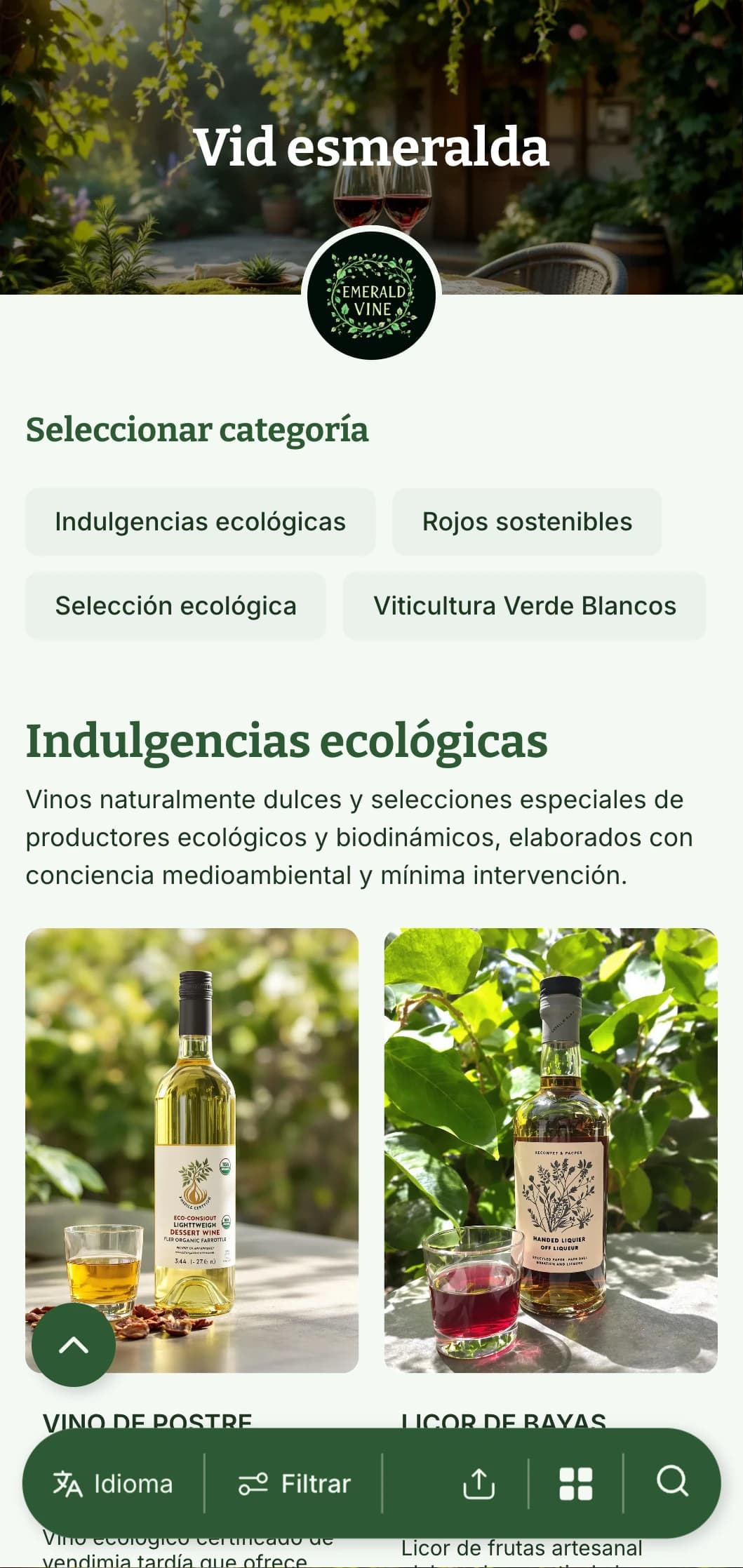 Exuberante plantilla de carta de vinos de temática verde con elementos botánicos y texturas naturales, perfecta para selecciones de vinos ecológicos y restaurantes con jardín.