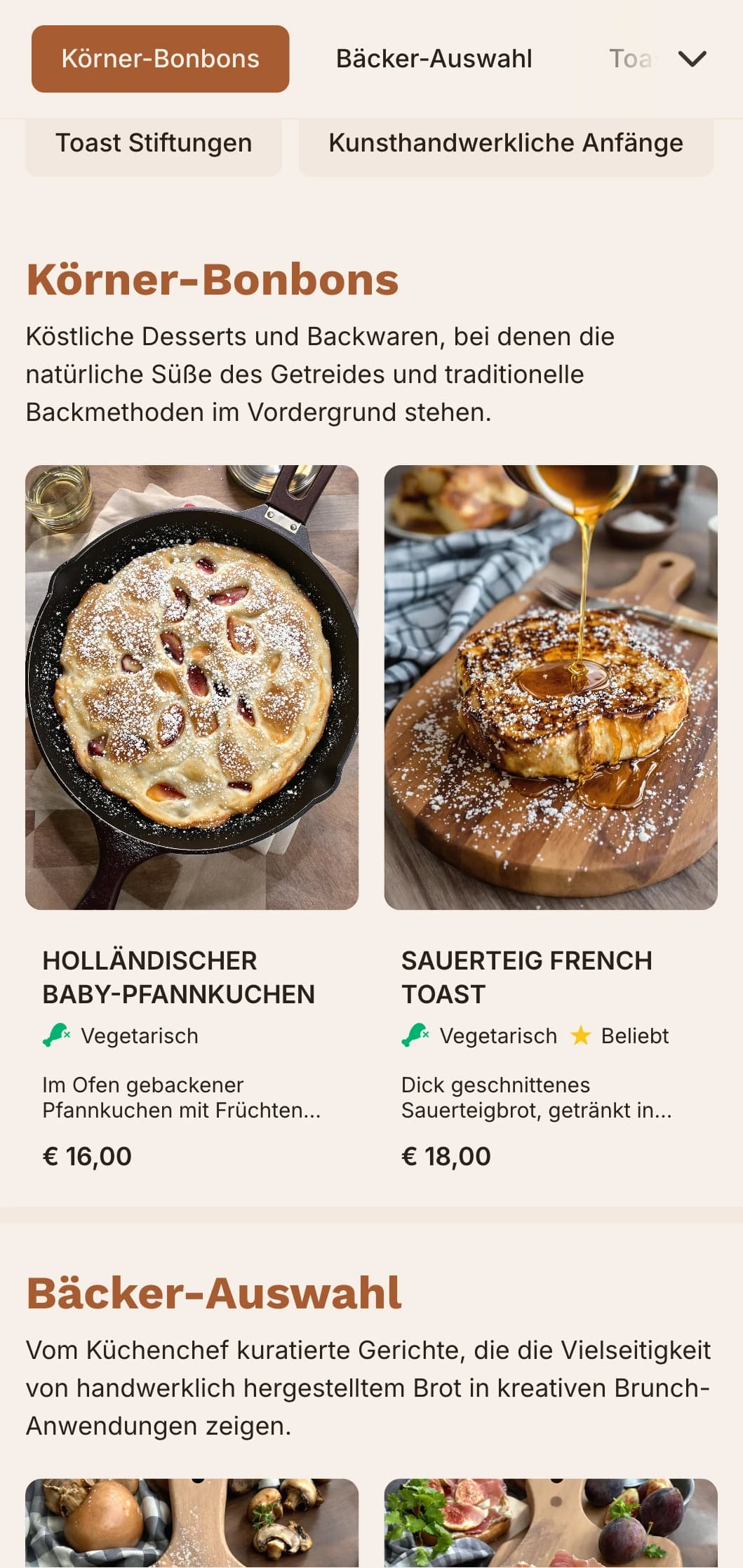 Zeitgemäße Brunch-Vorlage mit Schwerpunkt auf handwerklich hergestellten Broten und Belägen, geeignet für handwerkliche Toast-Cafés und Bäckereien.