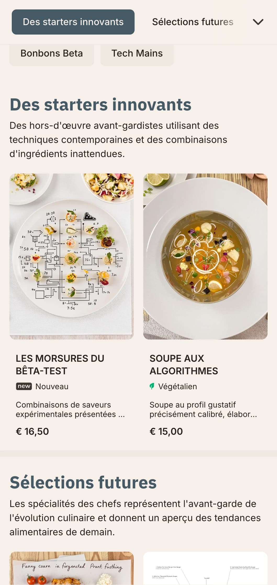 Un menu innovant, inspiré par la technologie, avec des éléments numériques et une esthétique futuriste, parfait pour les restaurants situés dans les quartiers technologiques et les centres d'innovation.
